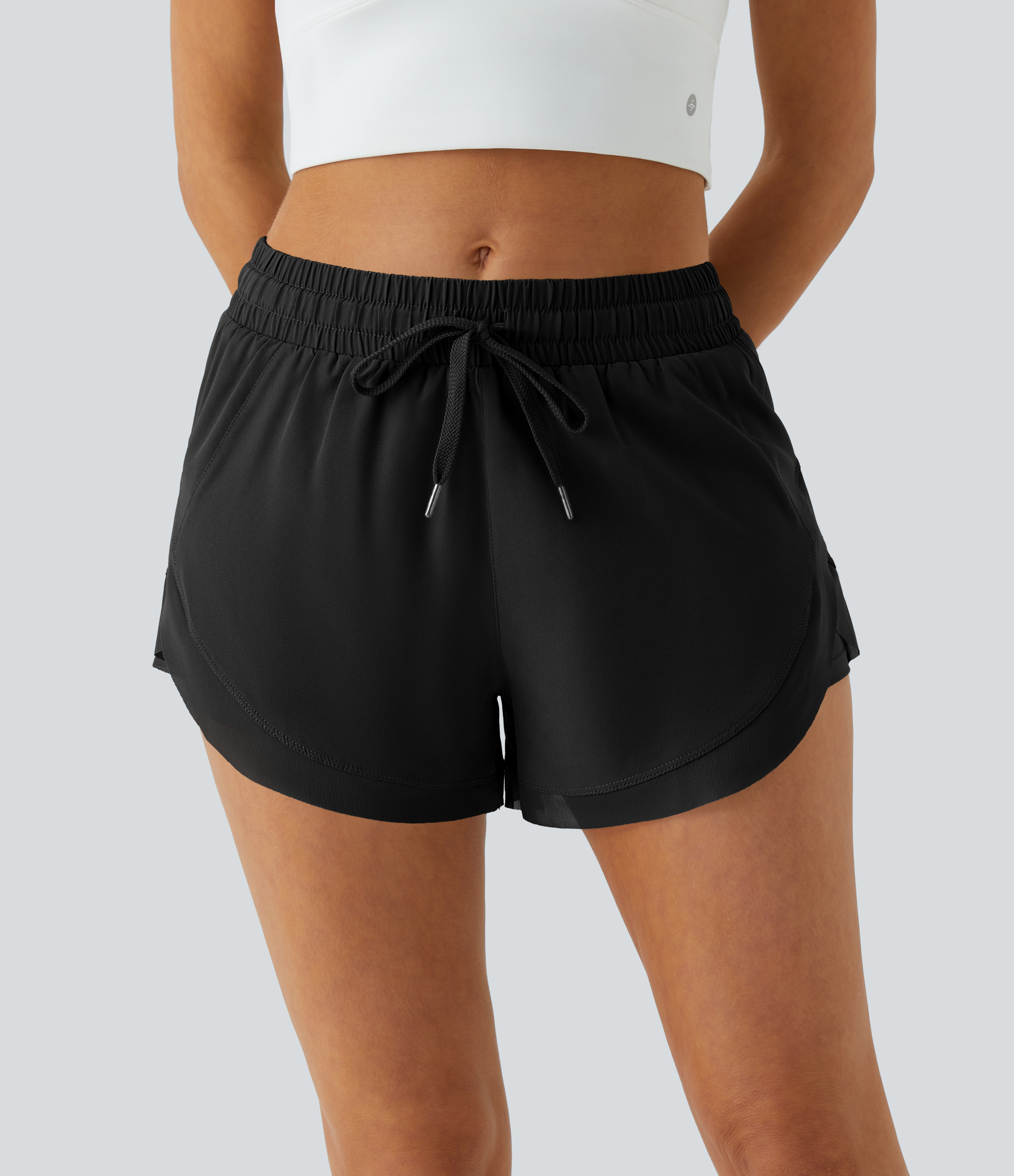 Halara Drawstring Contrast Flowy Mesh 2-in-1 Shorts Gym Short - Black - XS booty shorts compression shorts yoga shorts 