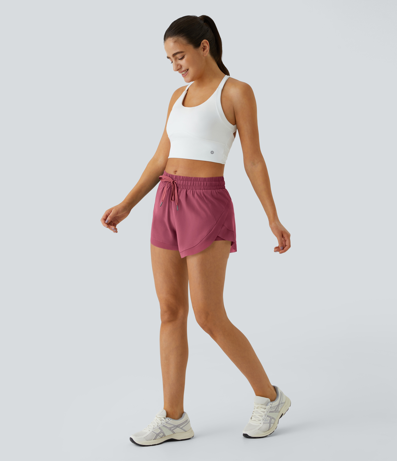 Halara Drawstring Contrast Flowy Mesh 2-in-1 Shorts Gym Short - Cactus Flower - L booty shorts compression shorts yoga shorts 
