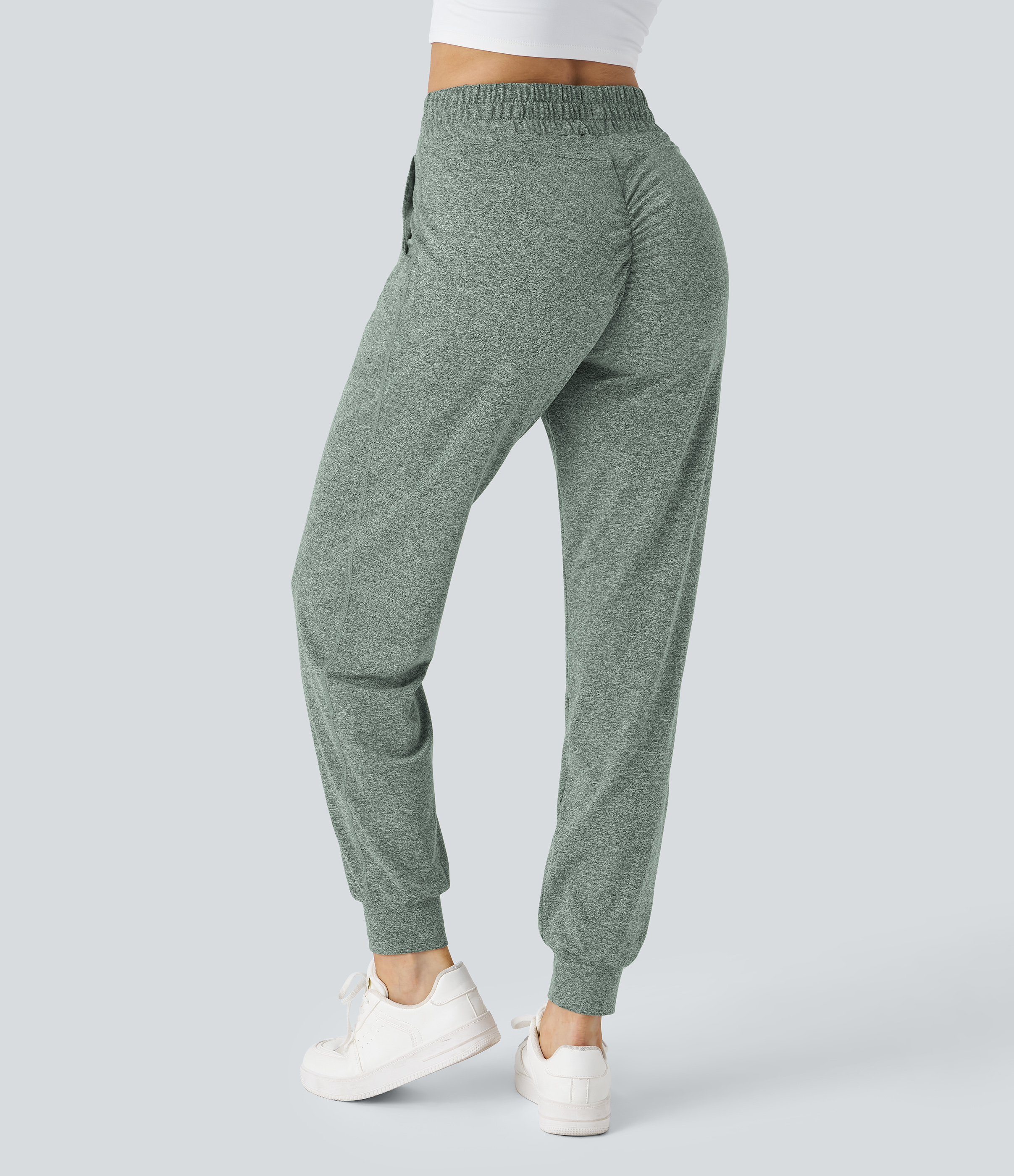 Halara High Waisted Drawstring Side Pocket Ruched Yoga Joggers  - Mottled Pine Green - M(regular) 