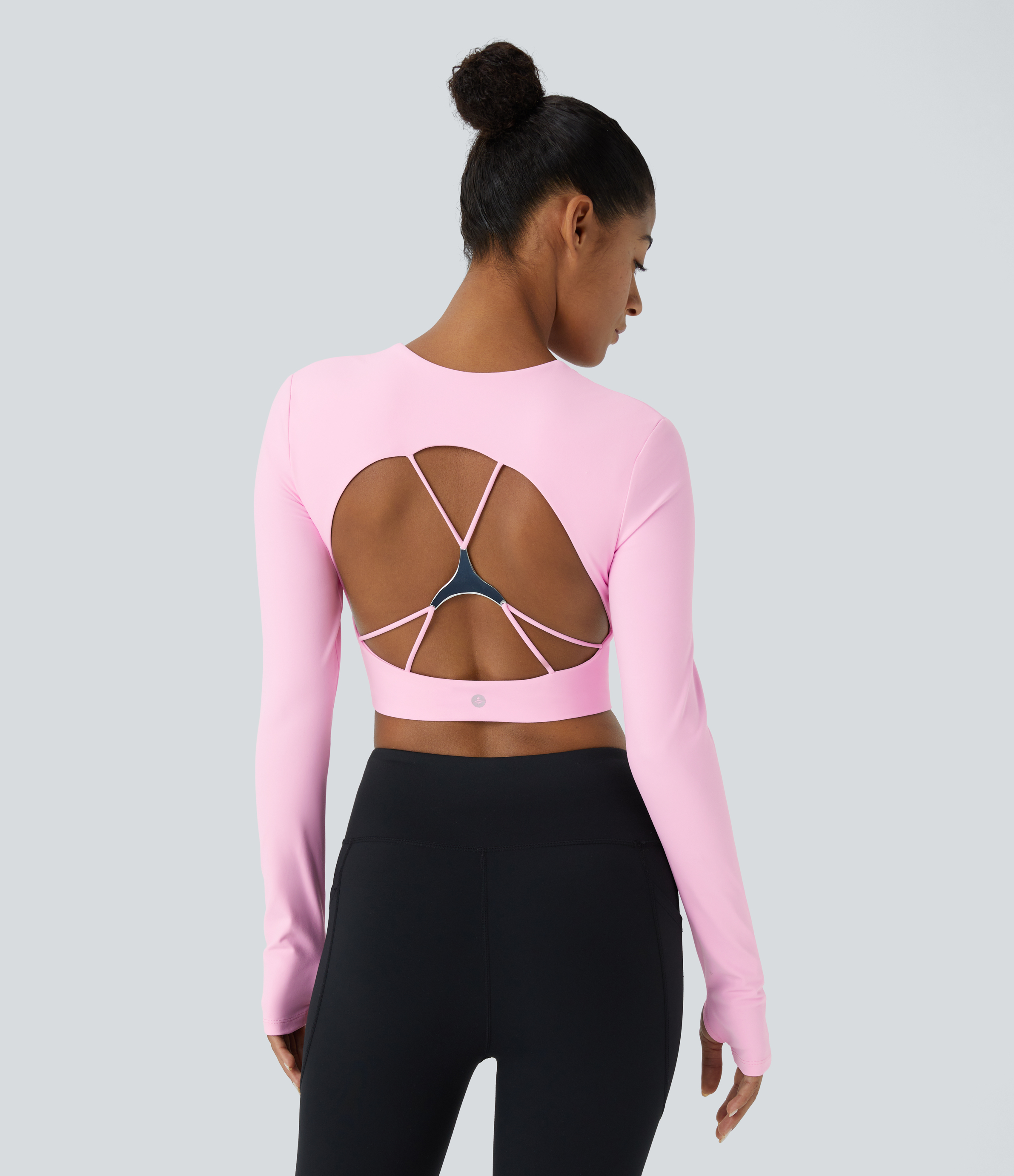 Halara Softlyzeroв„ў Plush Square Neck Backless Long Sleeve Thumb Hole Cropped Yoga Sports Top  - Nosegay - L 