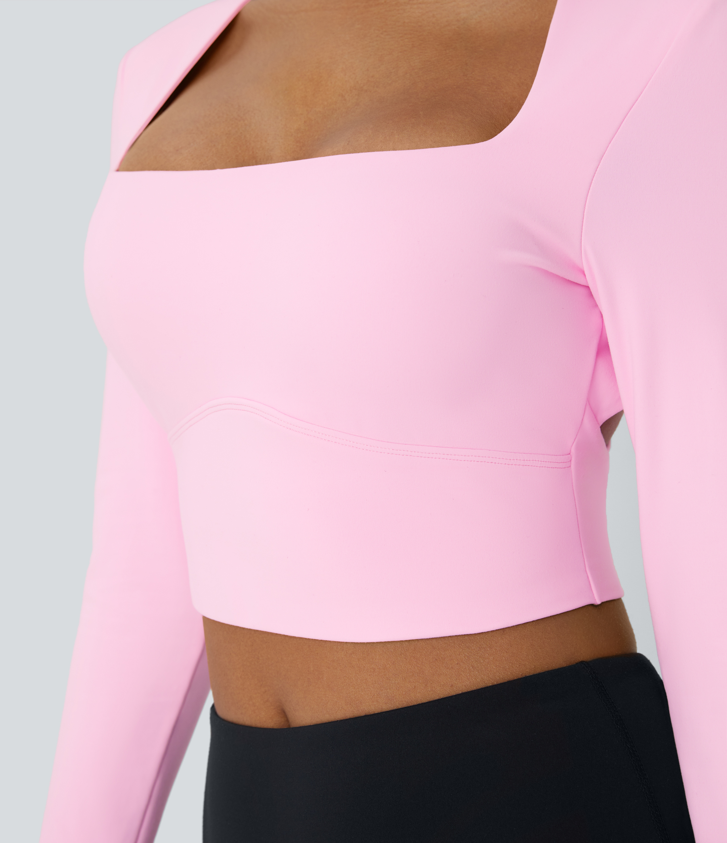 Halara Softlyzeroв„ў Plush Square Neck Backless Long Sleeve Thumb Hole Cropped Yoga Sports Top  - Nosegay - L 