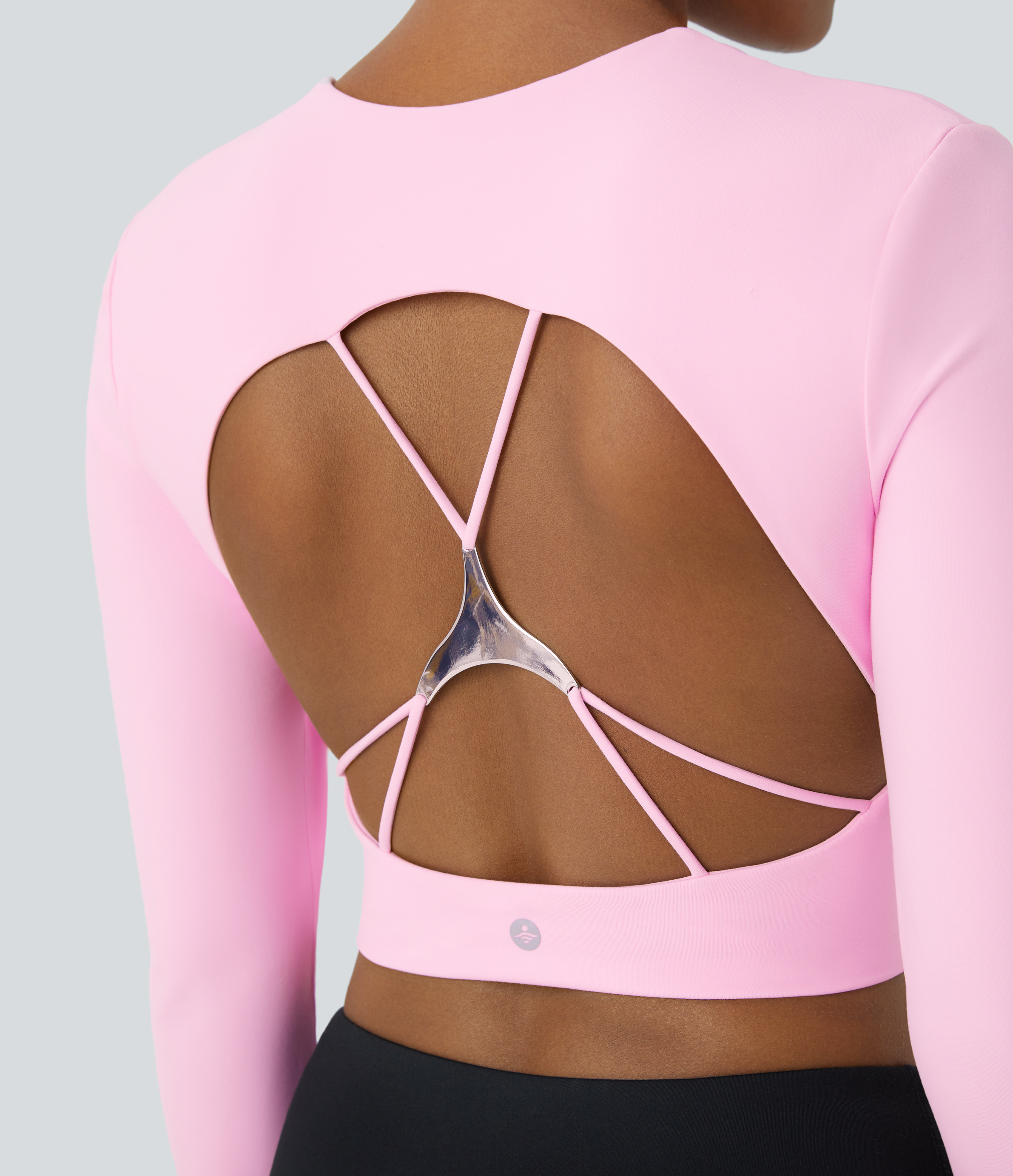 Halara Softlyzeroв„ў Plush Square Neck Backless Long Sleeve Thumb Hole Cropped Yoga Sports Top  - Nosegay - L 