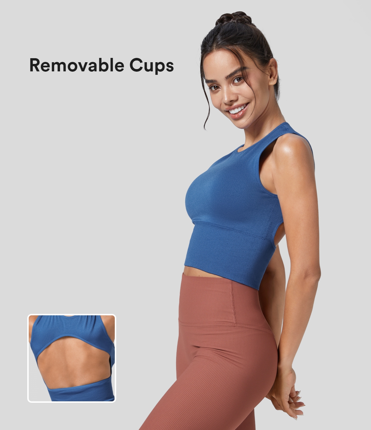 Halara Seamless Flow Round Neck Sleeveless Backless Solid Yoga Tank Top Tank Top - Star Sapphire - S golf tops halter top tunic tops 