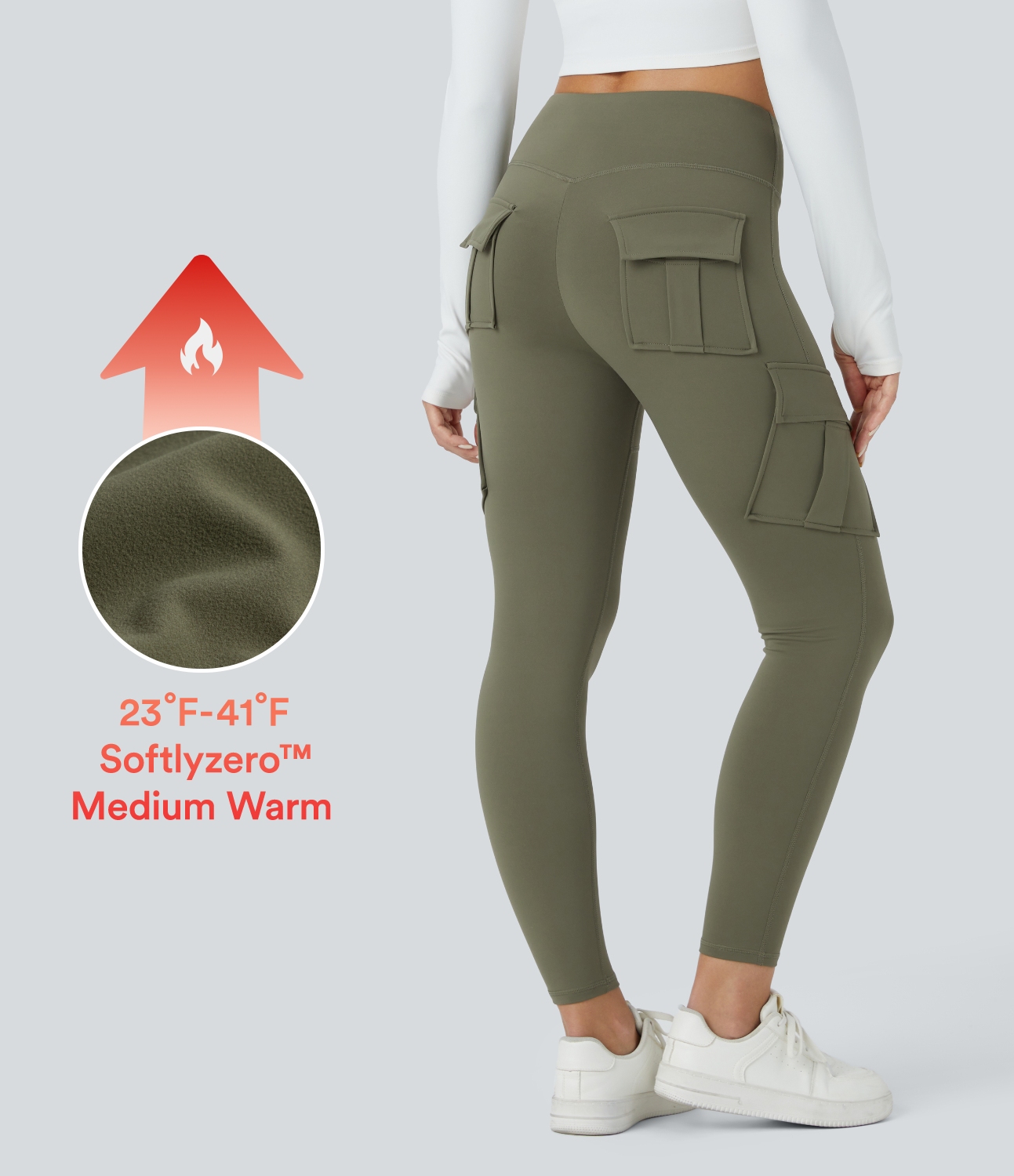Halara Softlyzeroв„ў Fleece High Waisted Cargo Pocket Skinny 7/8 Yoga Leggings  - Grass Grey Green - XL(7/8) gym leggings leggings with pockets 
