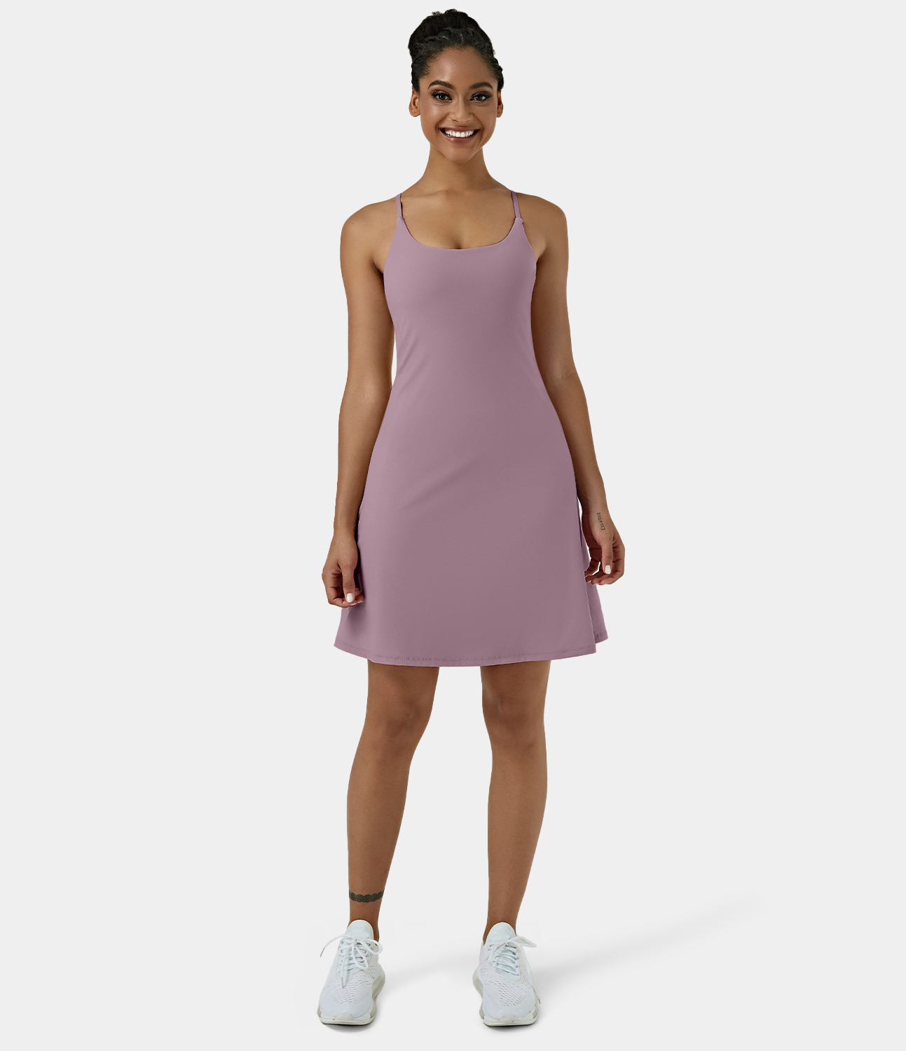 

Halara Softlyzeroв„ў Airy Backless Cut Out Adjustable Strap 2-in-1 Pocket Cool Touch Longer Active Dress-UPF50+ Workout Dress - Elderberry