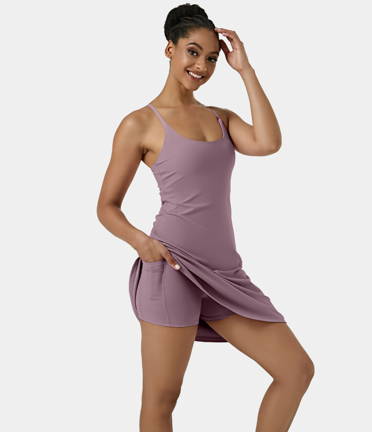Halara Everyday Cloudfulв„ў Air Fabric Backless 2-in-1 Cool Touch Activity Dress-Euphoria Air-Longer Dress & Adjustable Straps Workout Dress - Elderberry - S 