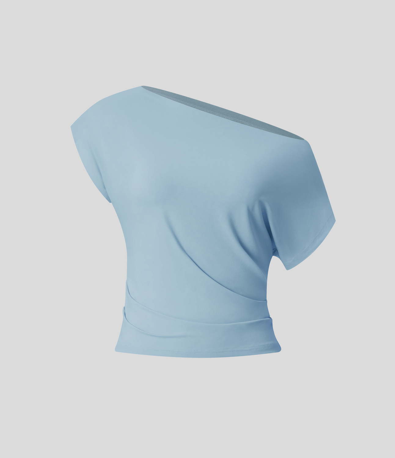 Halara Off Shoulder Short Sleeve Ruched Casual Cotton Top Tank Top - Corydalis Blue - XS golf tops halter top tunic tops sleeveless tops 