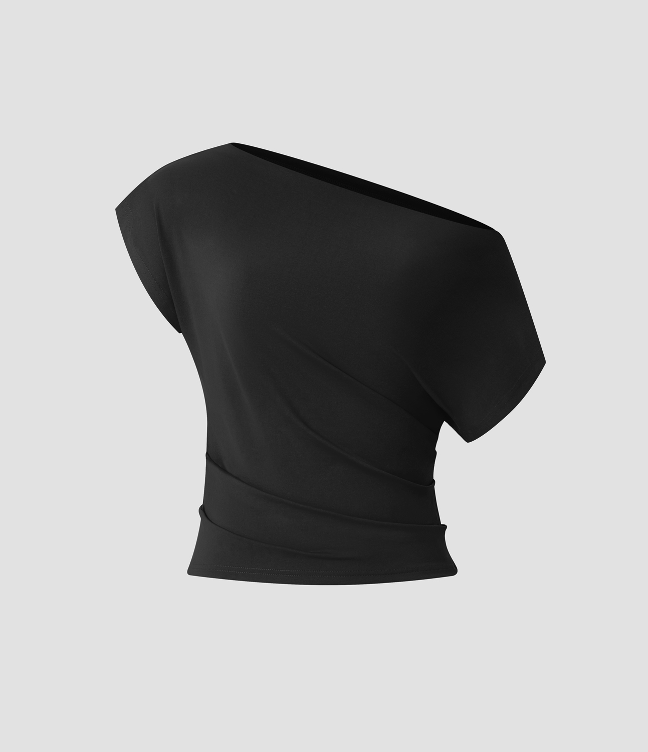 Halara Off Shoulder Short Sleeve Ruched Casual Cotton Top Tank Top - Black - S golf tops halter top tunic tops sleeveless tops backless top 