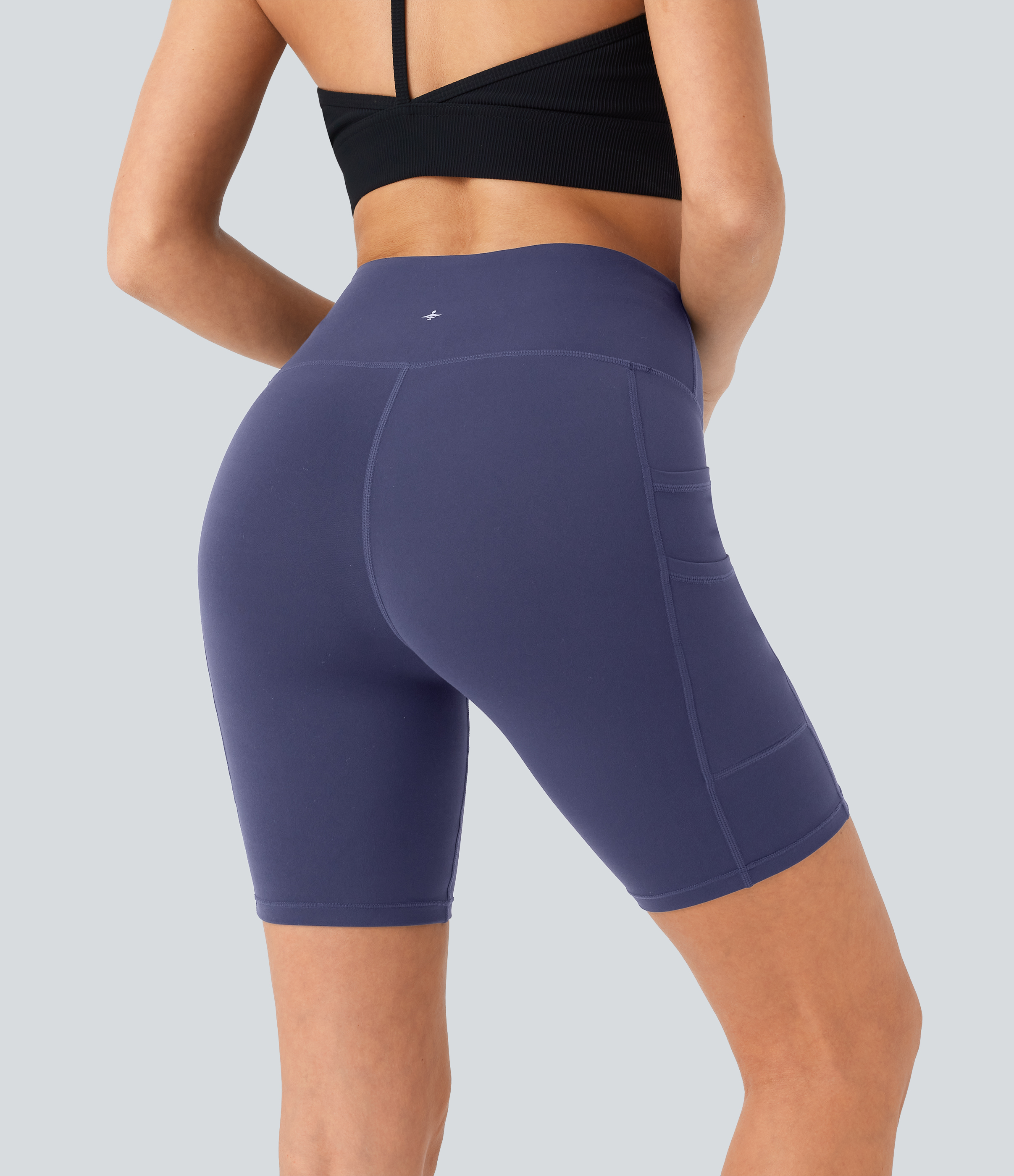 Halara Softlyzeroв„ў High Waisted Double Pockets Yoga Biker Shorts 7``-UPF50+  - Peacoat - XS biker shorts women black biker shorts 