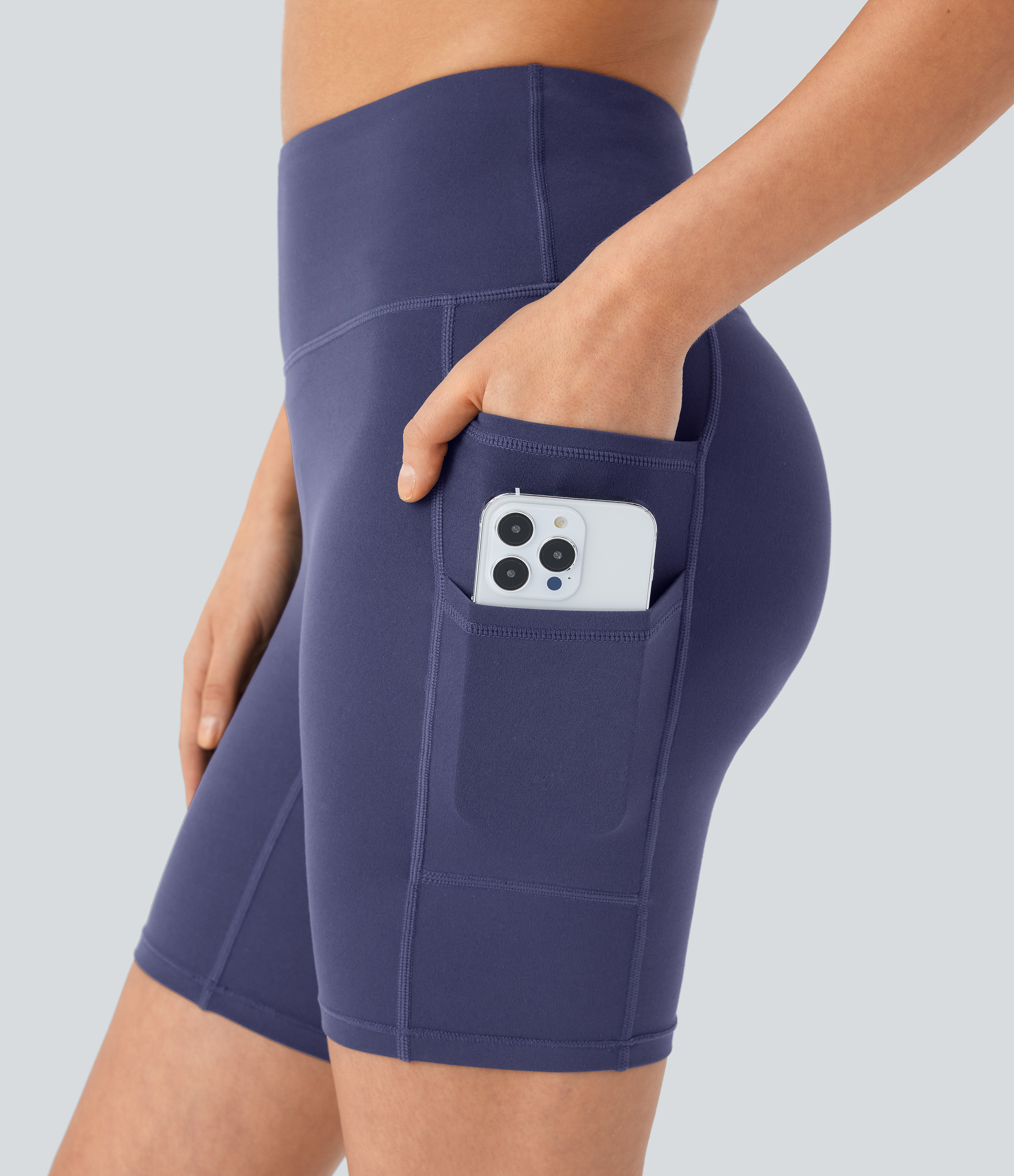 Halara Softlyzeroв„ў High Waisted Double Pockets Yoga Biker Shorts 7``-UPF50+  - Peacoat - XS biker shorts women black biker shorts 