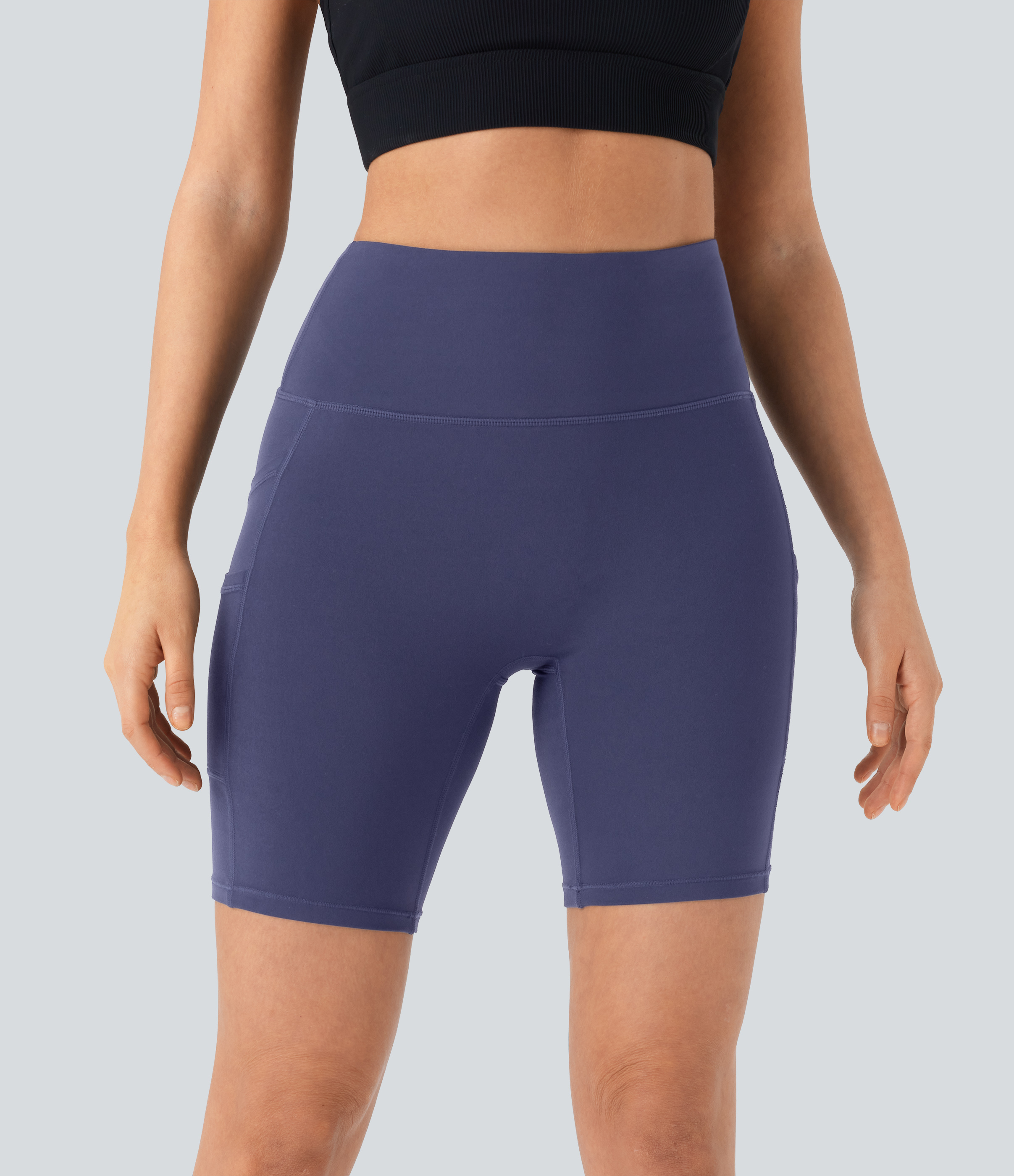 Halara Softlyzeroв„ў High Waisted Double Pockets Yoga Biker Shorts 7``-UPF50+  - Peacoat - XS biker shorts women black biker shorts 