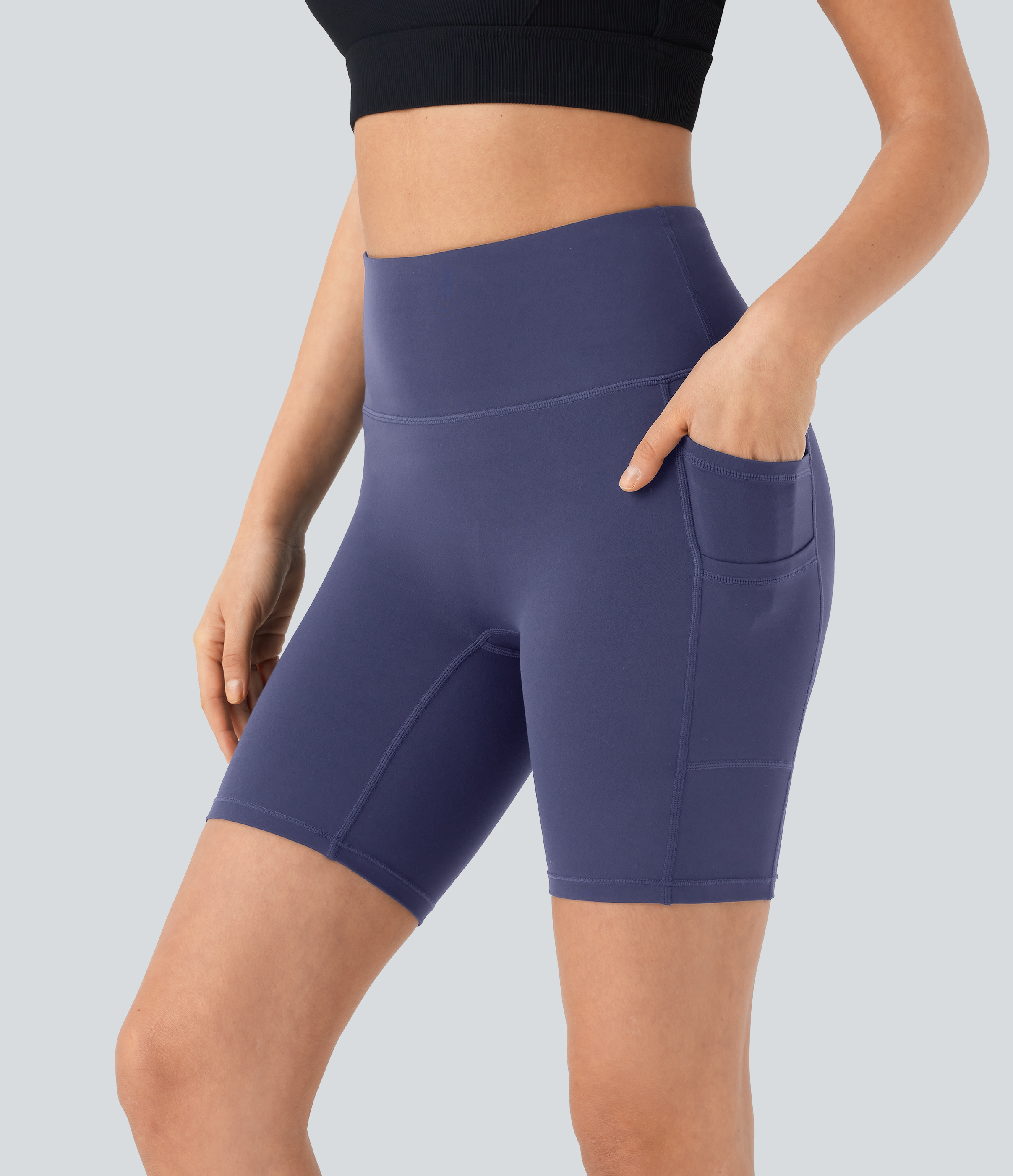 Halara Softlyzeroв„ў High Waisted Double Pockets Yoga Biker Shorts 7``-UPF50+  - Peacoat - XS biker shorts women black biker shorts 