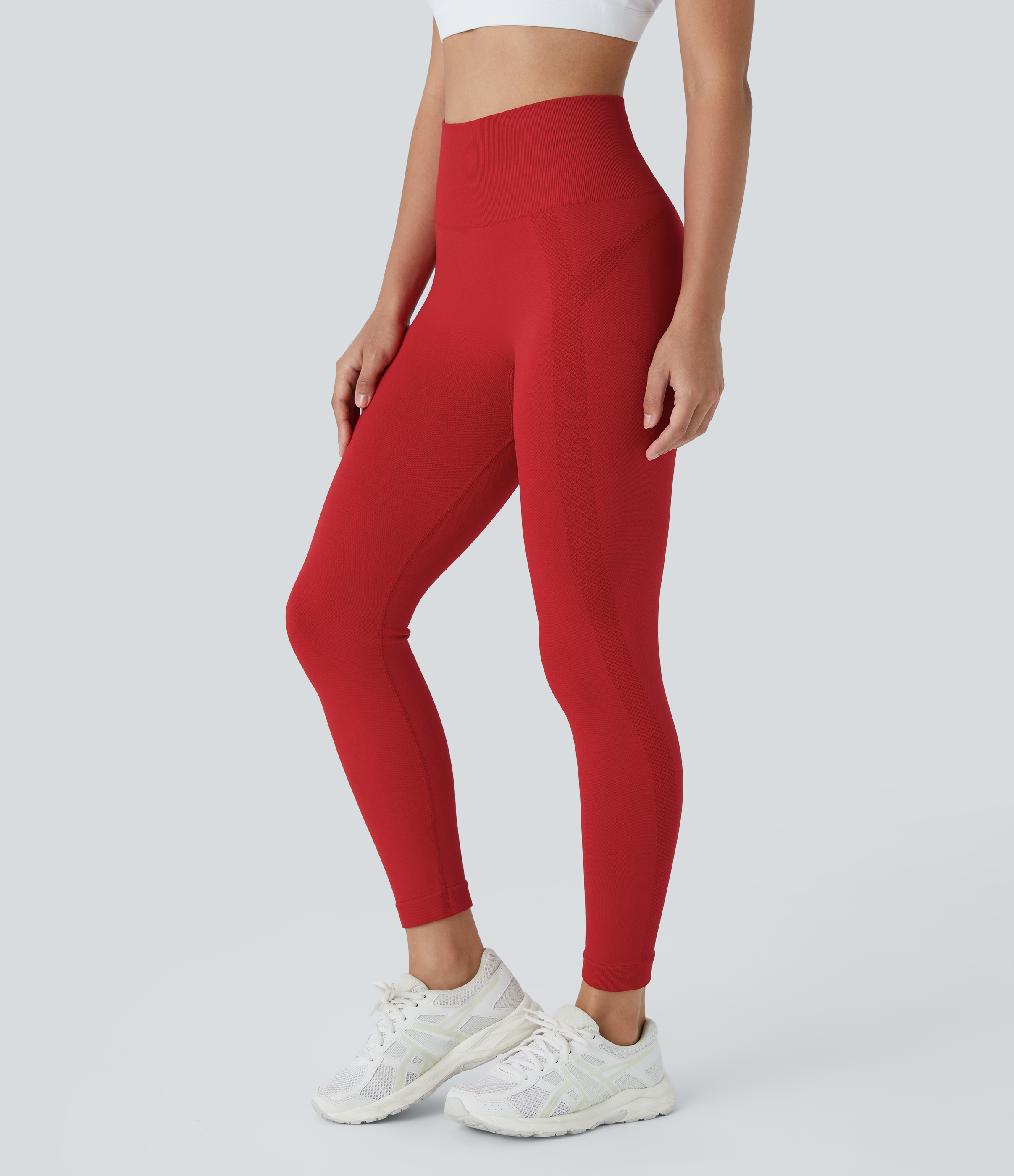 Halara Seamless Flow High Waisted Ruched 7/8 Yoga Leggings  - Salsa - M(7/8) gym leggings leggings with pockets leggings with butt lift 