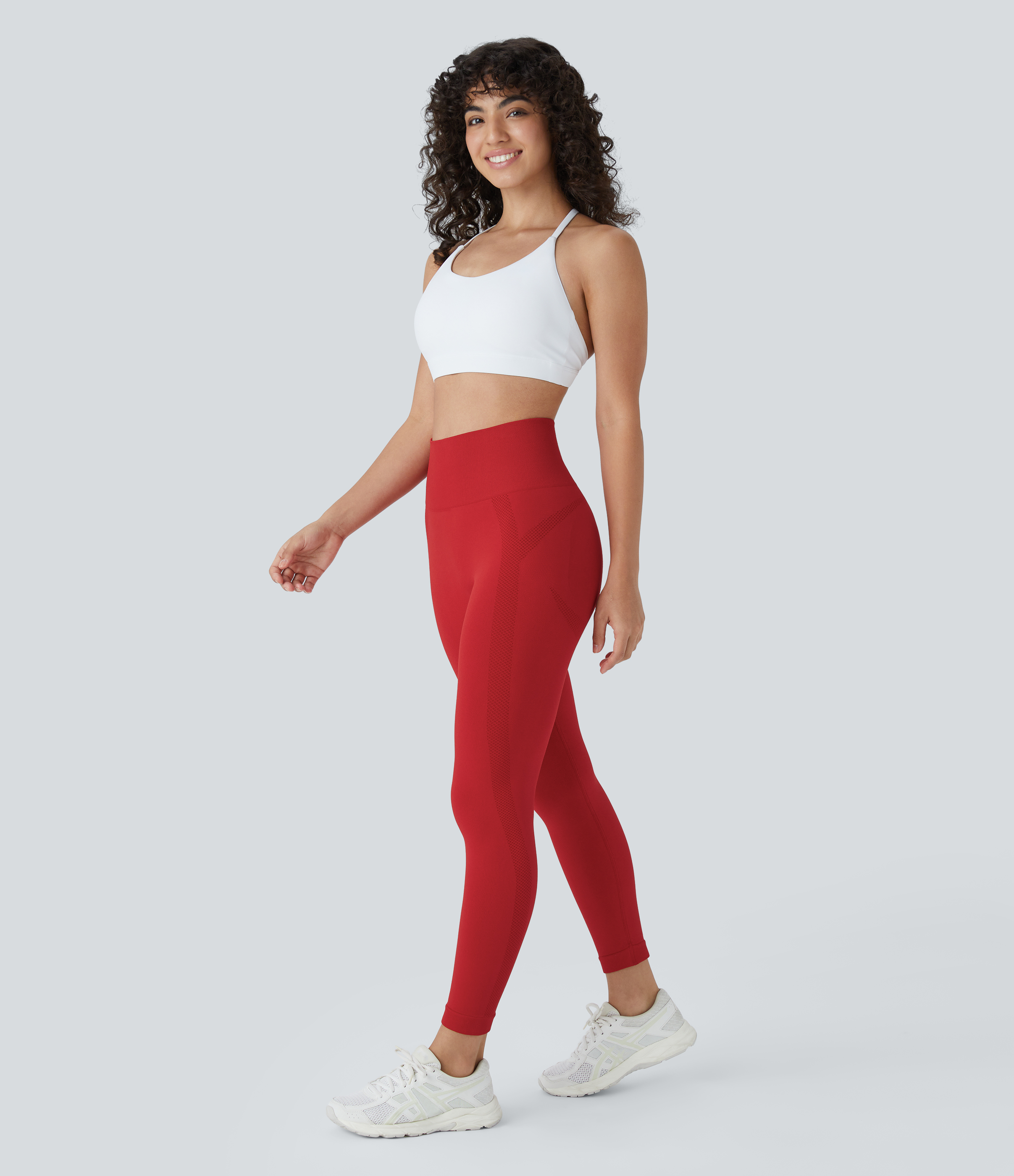Halara Seamless Flow High Waisted Ruched 7/8 Yoga Leggings  - Salsa - M(7/8) gym leggings leggings with pockets leggings with butt lift 
