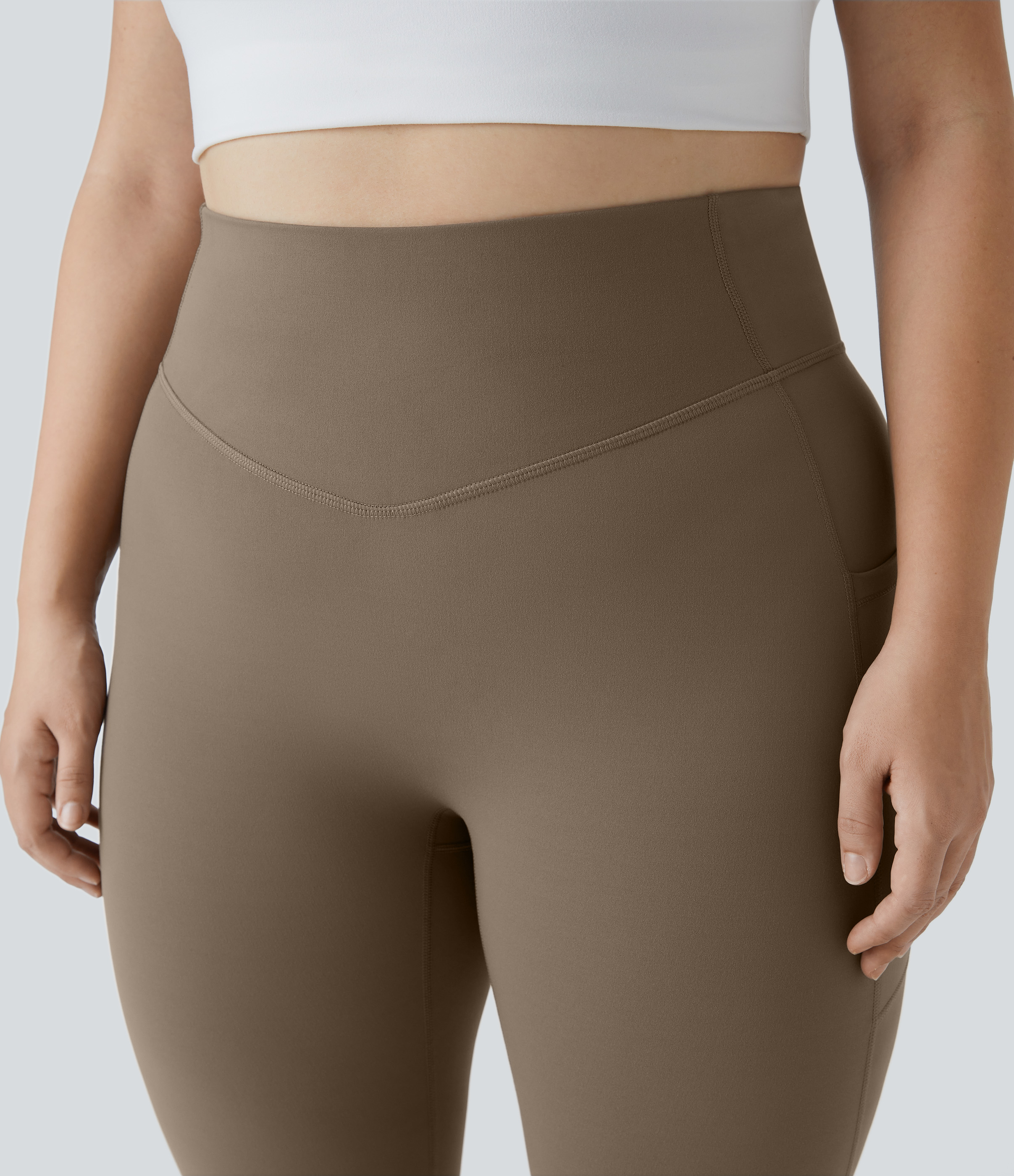 Halara UltraSculptв„ў High Waisted Side Pocket Plus Size Shaping Training Capri Leggings  - Dawn Brown - 3X 