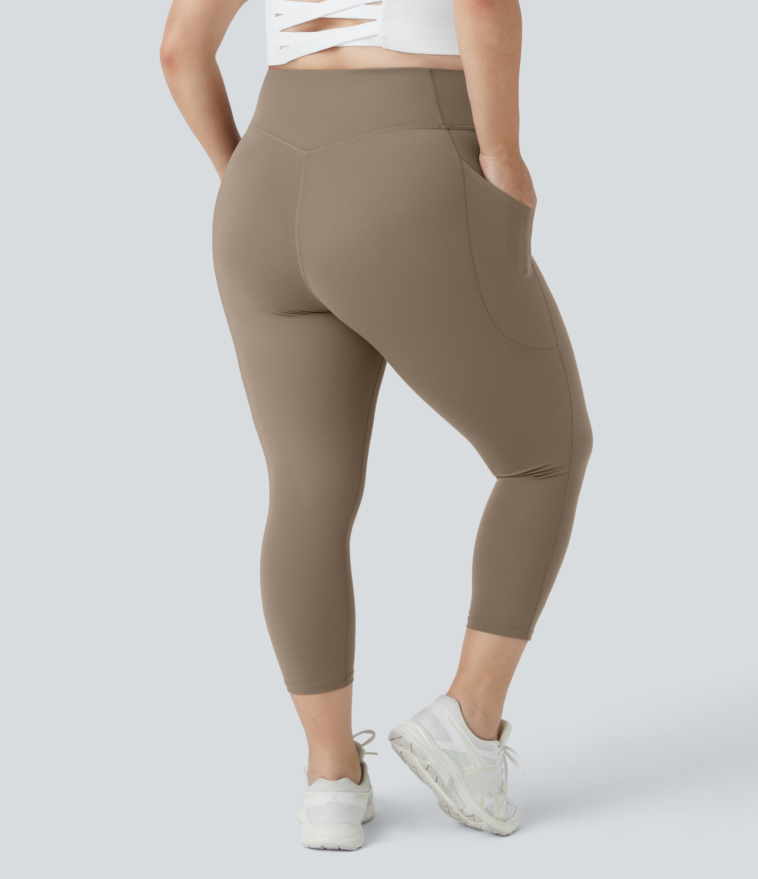 Halara UltraSculptв„ў High Waisted Side Pocket Plus Size Shaping Training Capri Leggings  - Dawn Brown - 3X 