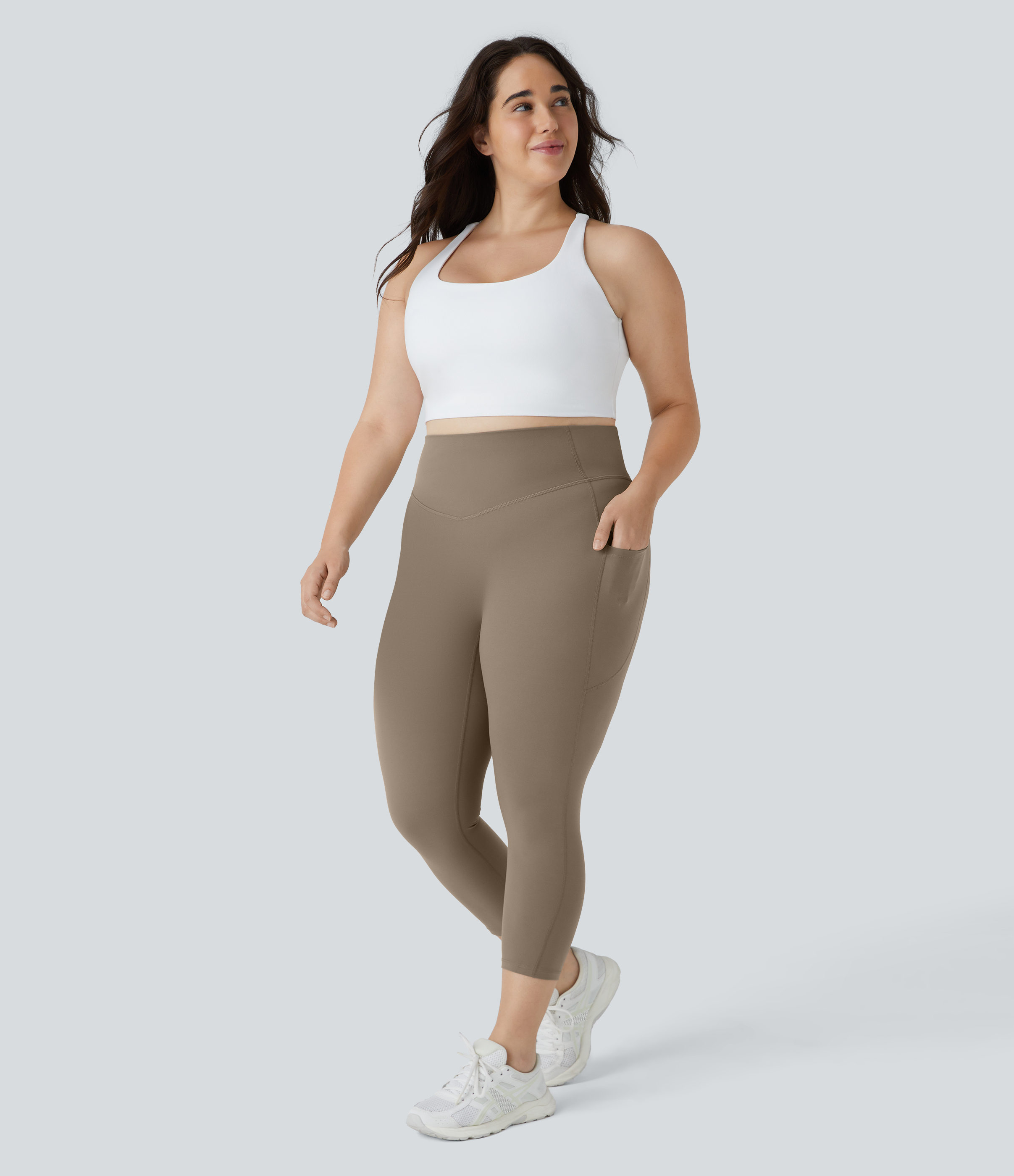 Halara UltraSculptв„ў High Waisted Side Pocket Plus Size Shaping Training Capri Leggings  - Dawn Brown - 3X 