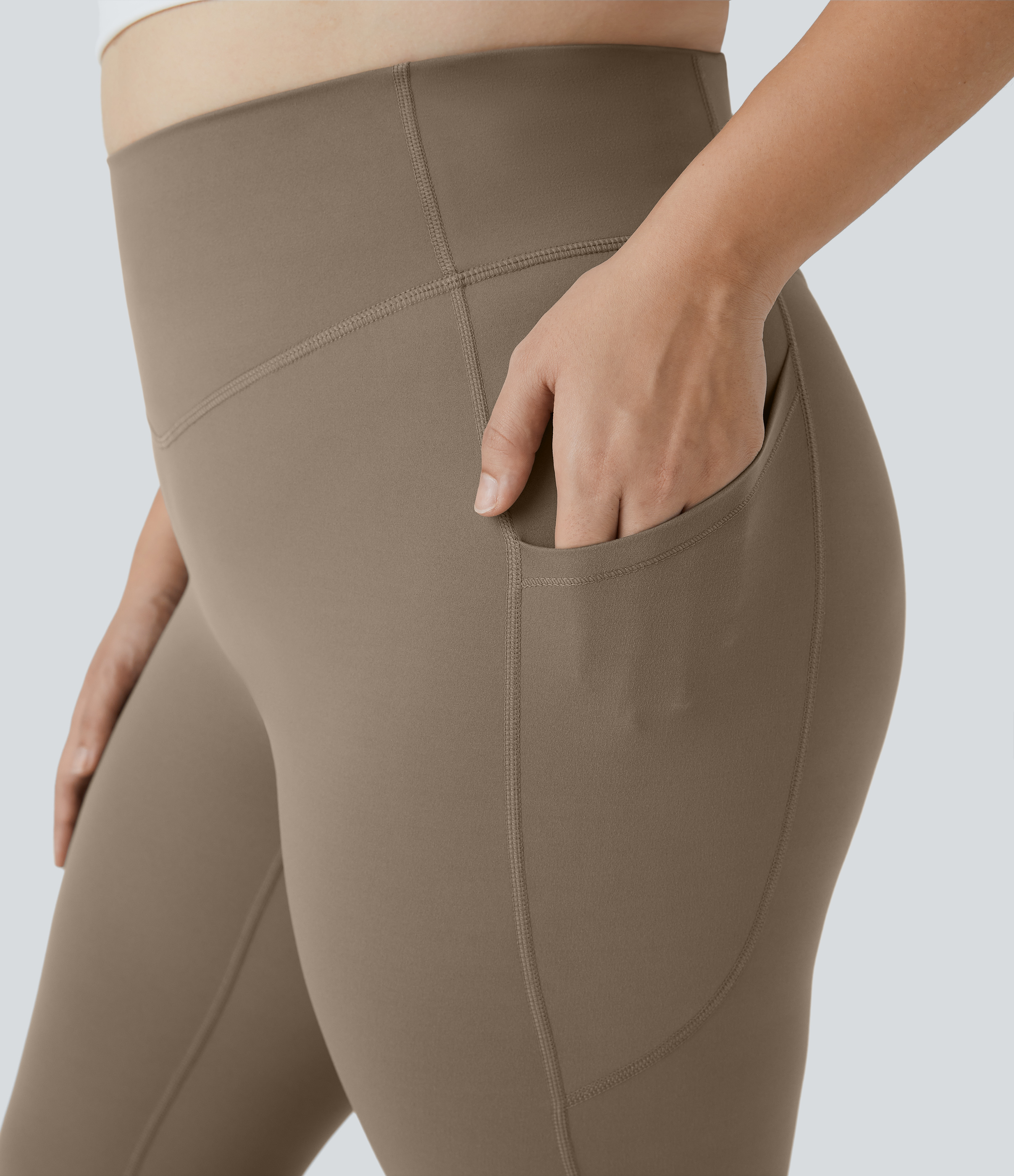 Halara UltraSculptв„ў High Waisted Side Pocket Plus Size Shaping Training Capri Leggings  - Dawn Brown - 3X 