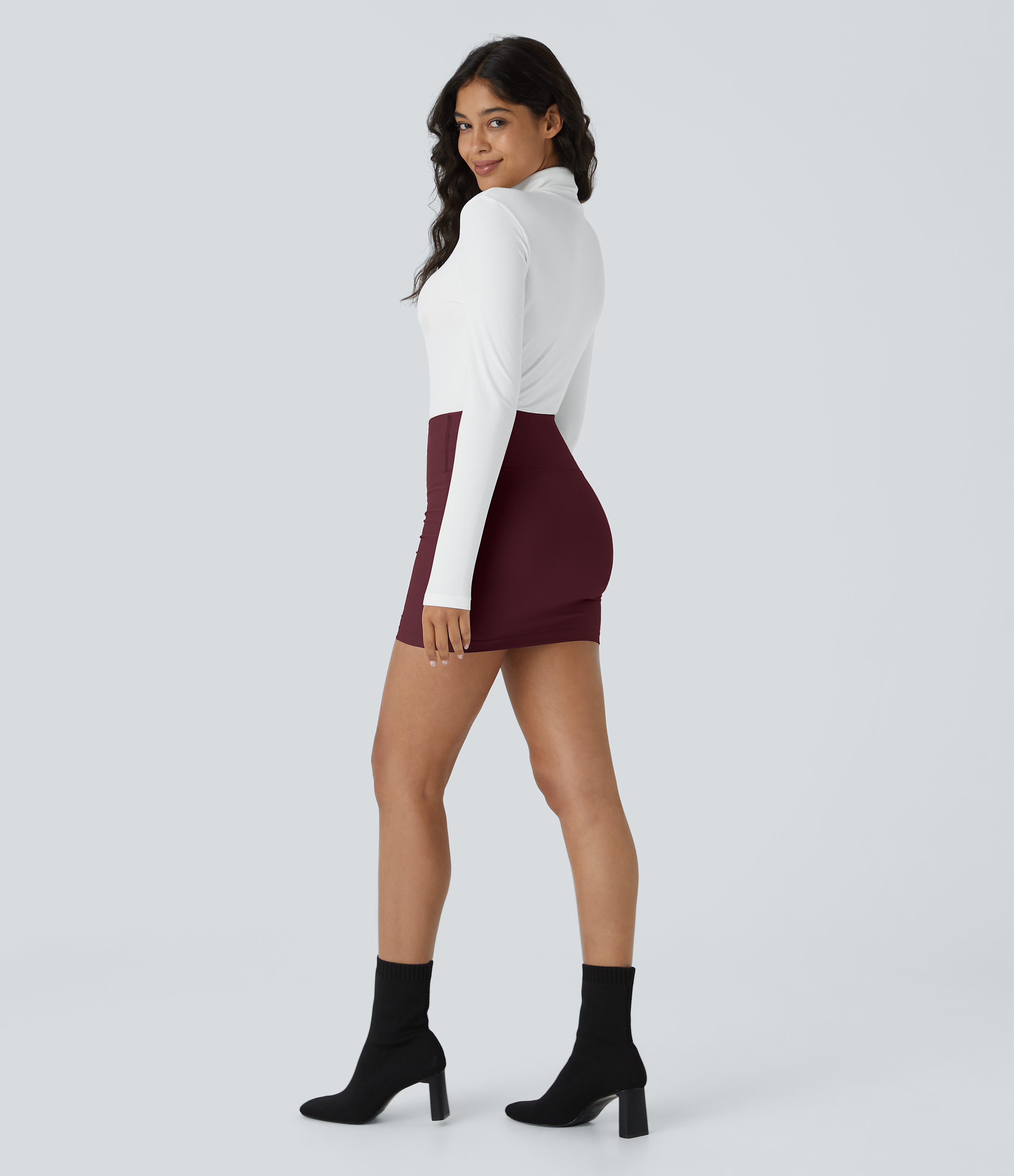 Halara Patitoffв„ў Flow Pet Hair Resistant High Waisted Tummy Control Butt Lifting 2-in-1 Bodycon Mini Casual Skirt  - Tawny Port - S(regular) 