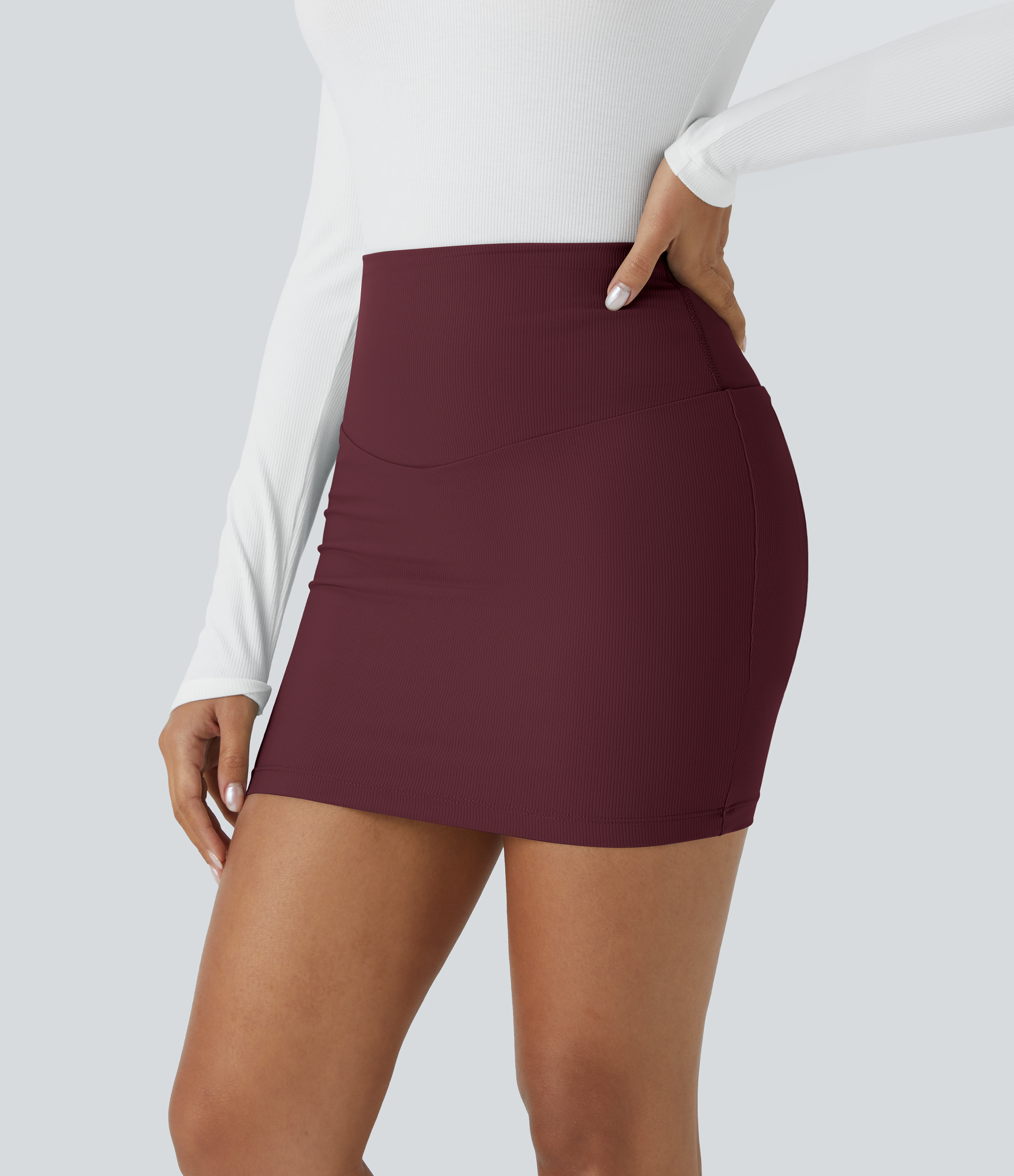 Halara Patitoffв„ў Flow Pet Hair Resistant High Waisted Tummy Control Butt Lifting 2-in-1 Bodycon Mini Casual Skirt  - Tawny Port - S(regular) 