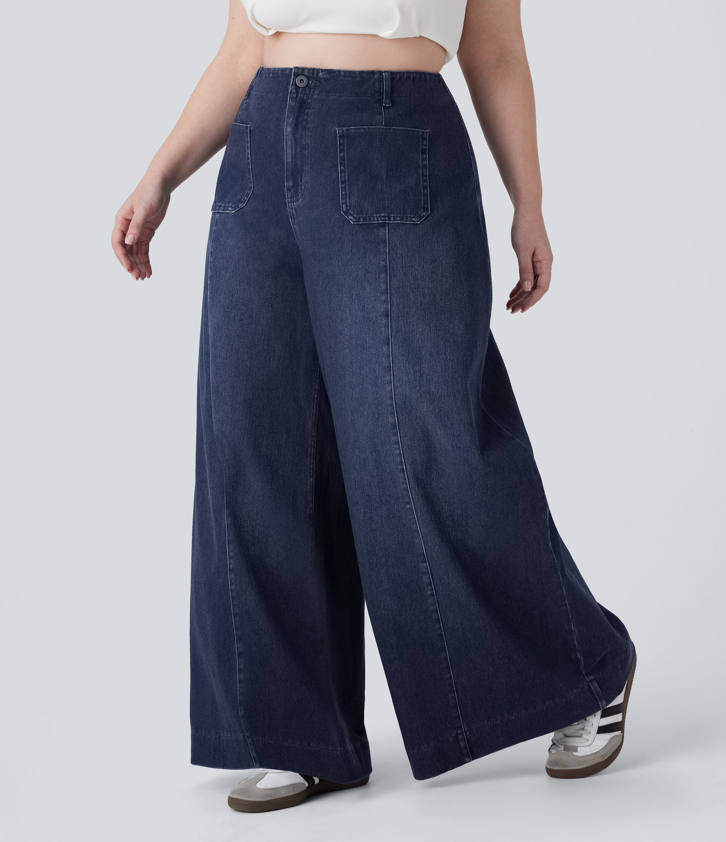 Jeans Halara Flex™ Denim tiro alto elástico lavado de pierna ancha en talla grande