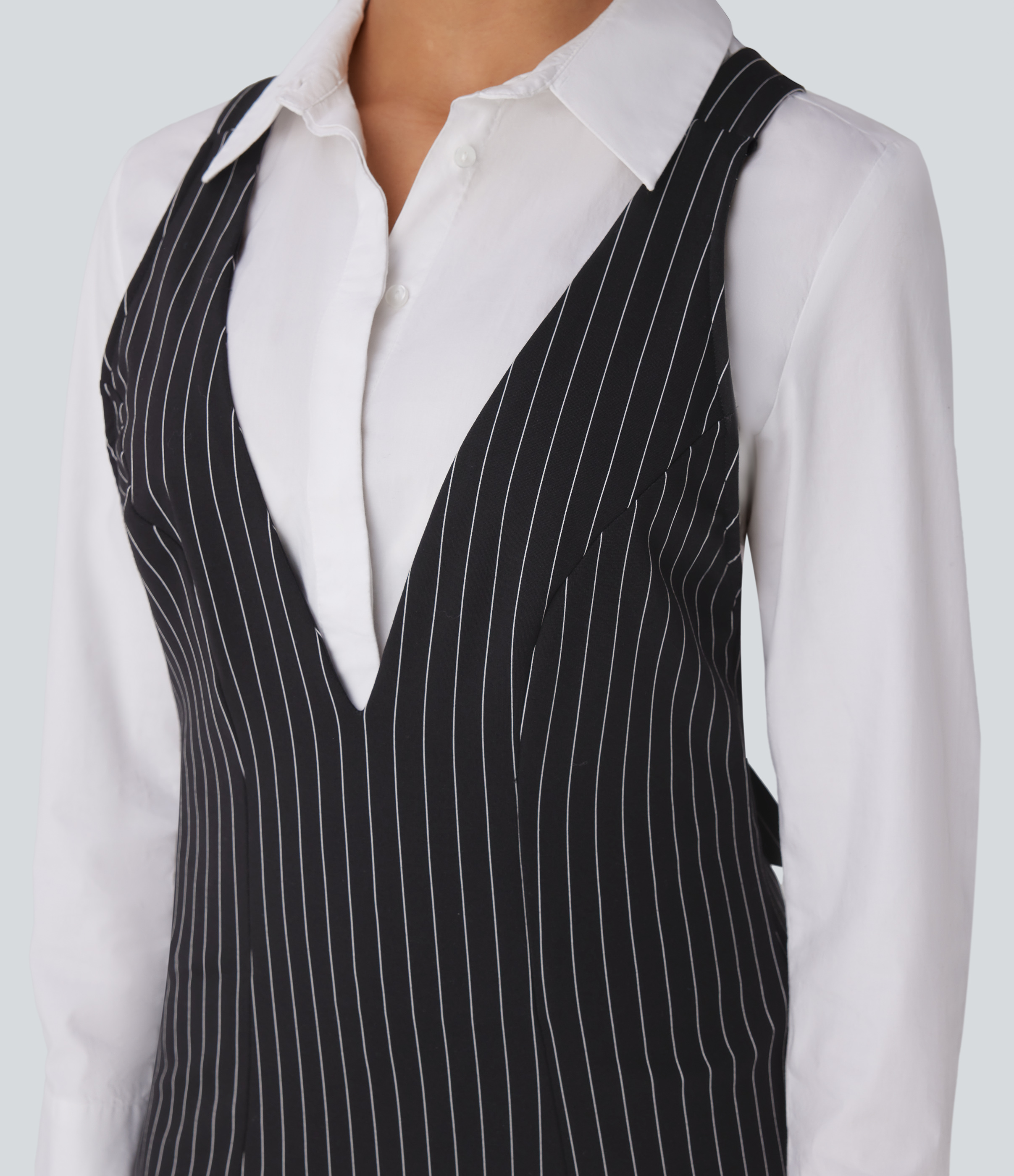 Halara V Neck Adjustable Strap Button Stripe Cool Touch Mini Work Dress Casual Dress - Black White Pinstripe - M slip dress beach dress 