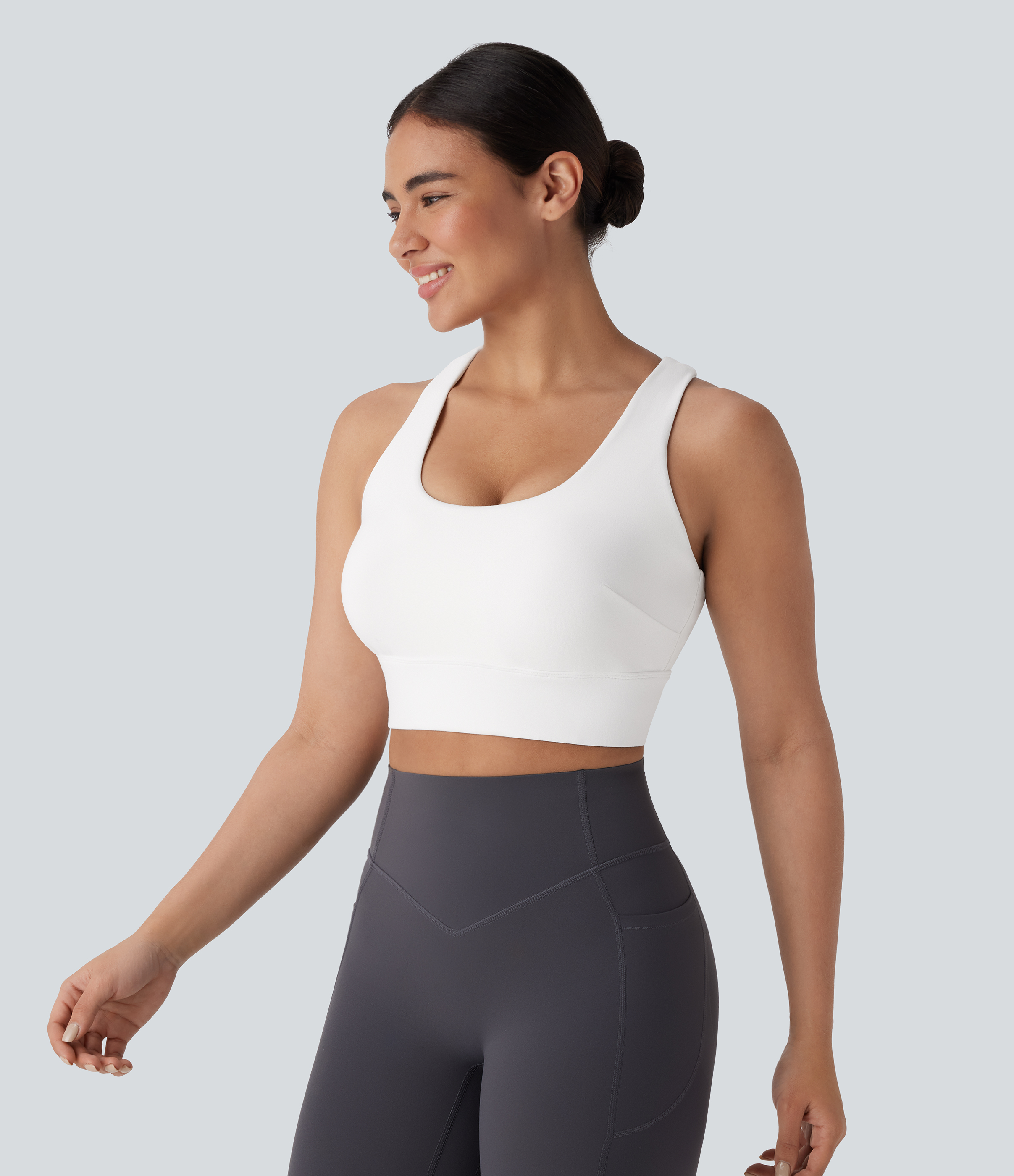 Halara Medium Support U Neck Backless Crisscross Adjustable Hook Running Sports Bra-D/DD/DDD/F Cups  - White - XL push up bra strapless bra 