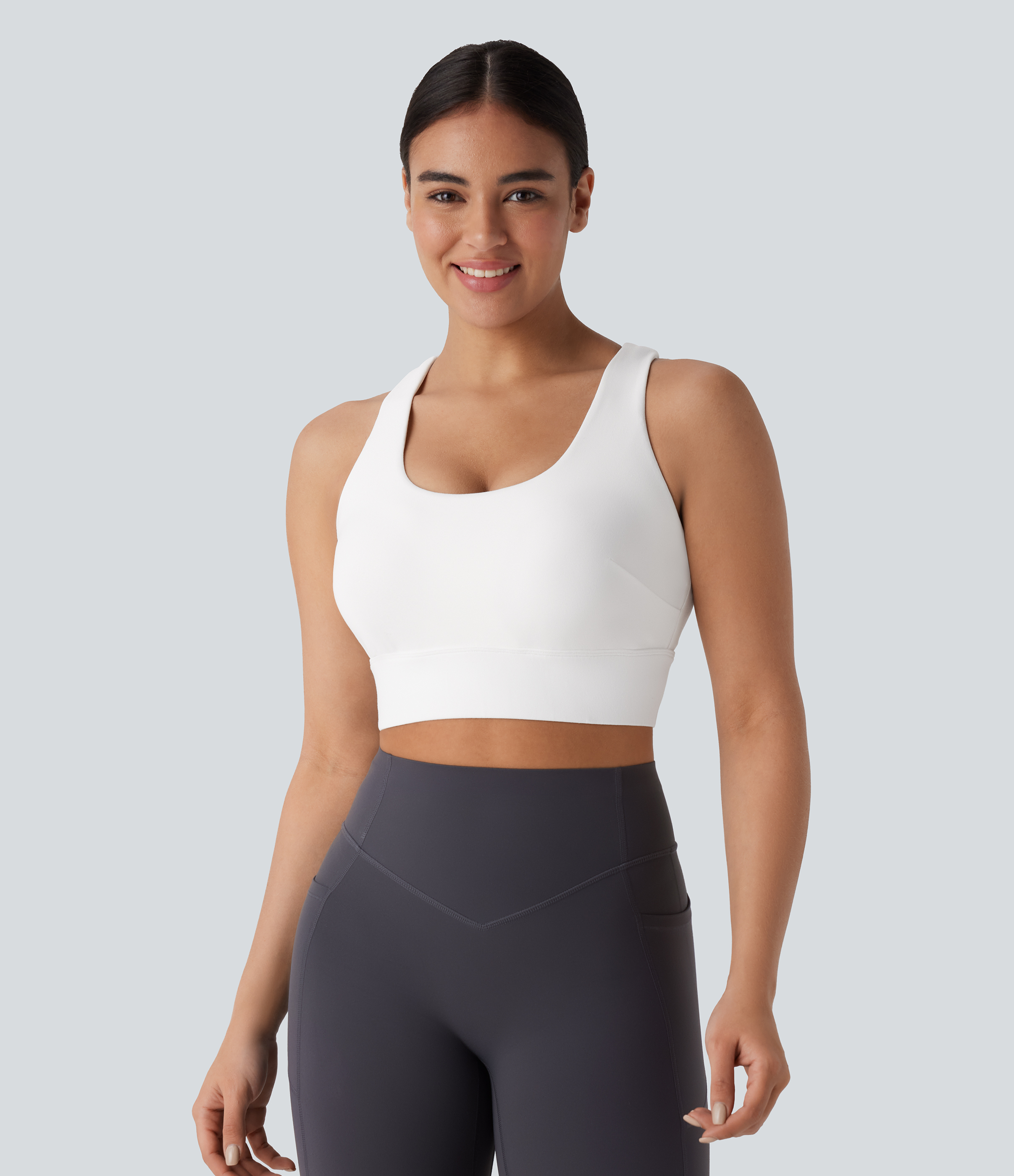 Halara Medium Support U Neck Backless Crisscross Adjustable Hook Running Sports Bra-D/DD/DDD/F Cups  - White - XL push up bra strapless bra 