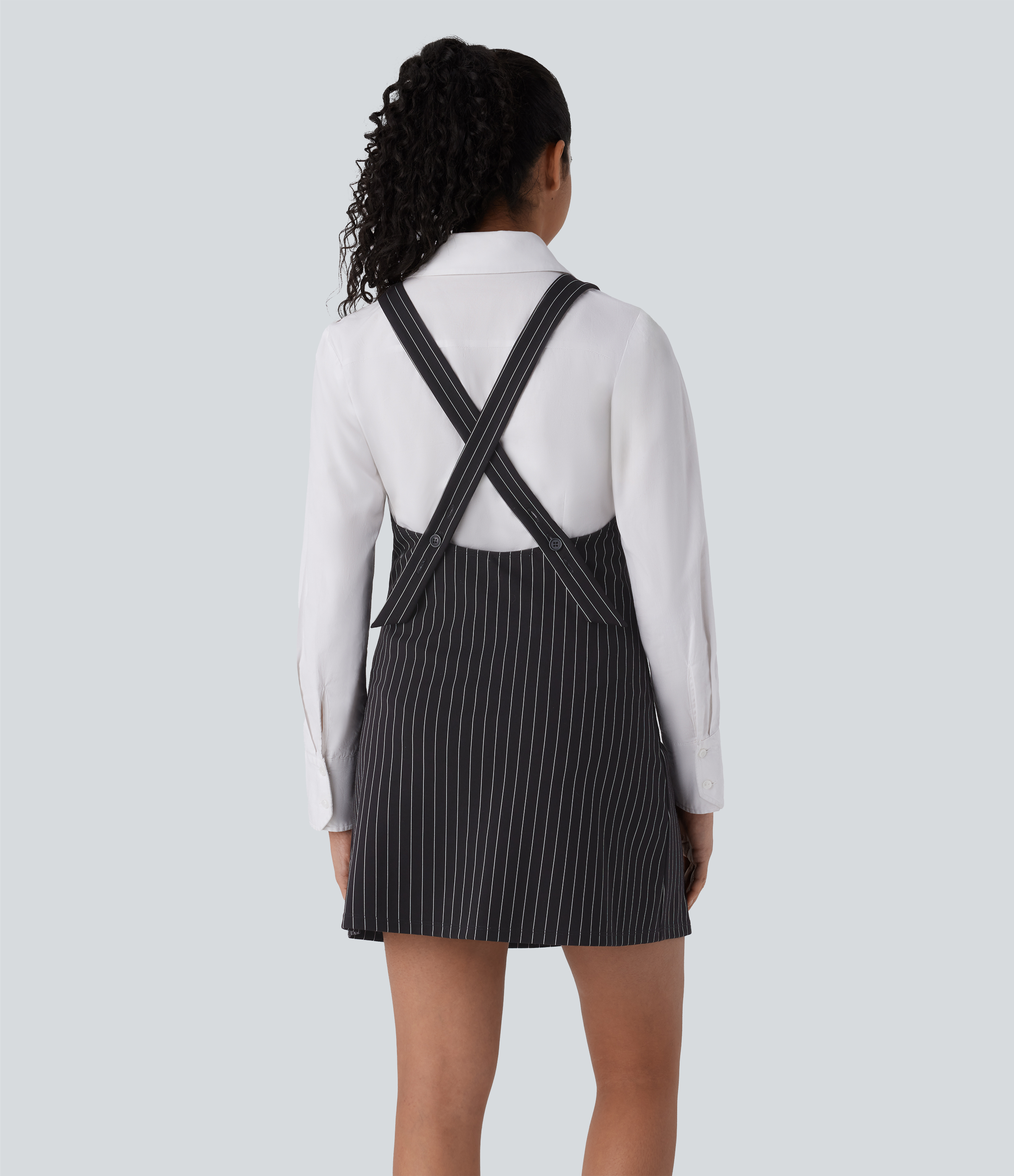 Halara V Neck Adjustable Strap Button Stripe Cool Touch Mini Work Dress Casual Dress - Black White Pinstripe - M slip dress beach dress 