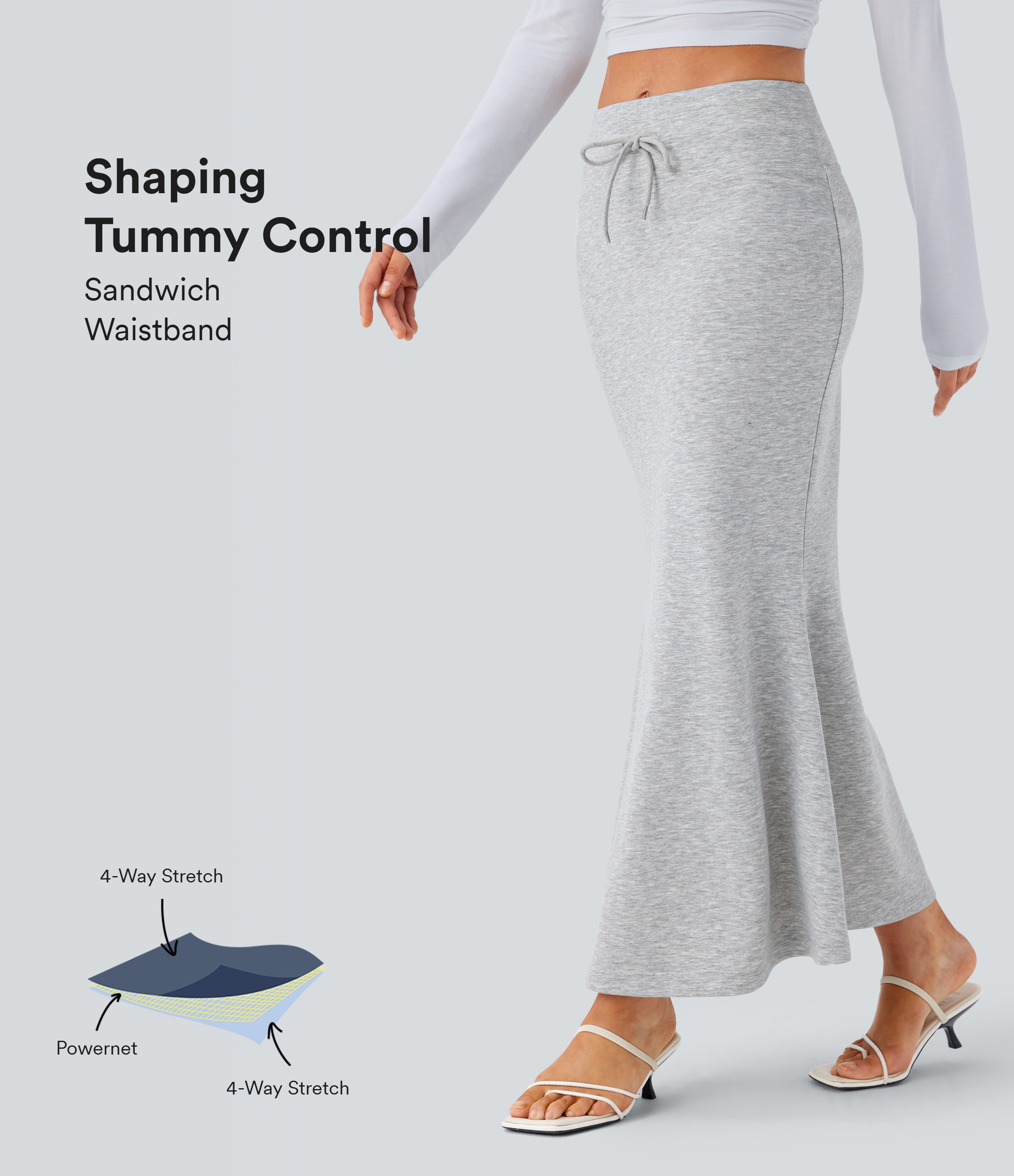 Halara SoCinched Mid Rise Tummy Control Drawstring Bodycon Maxi Casual Mermaid Skirt  - Fog Gray - M(regular) 