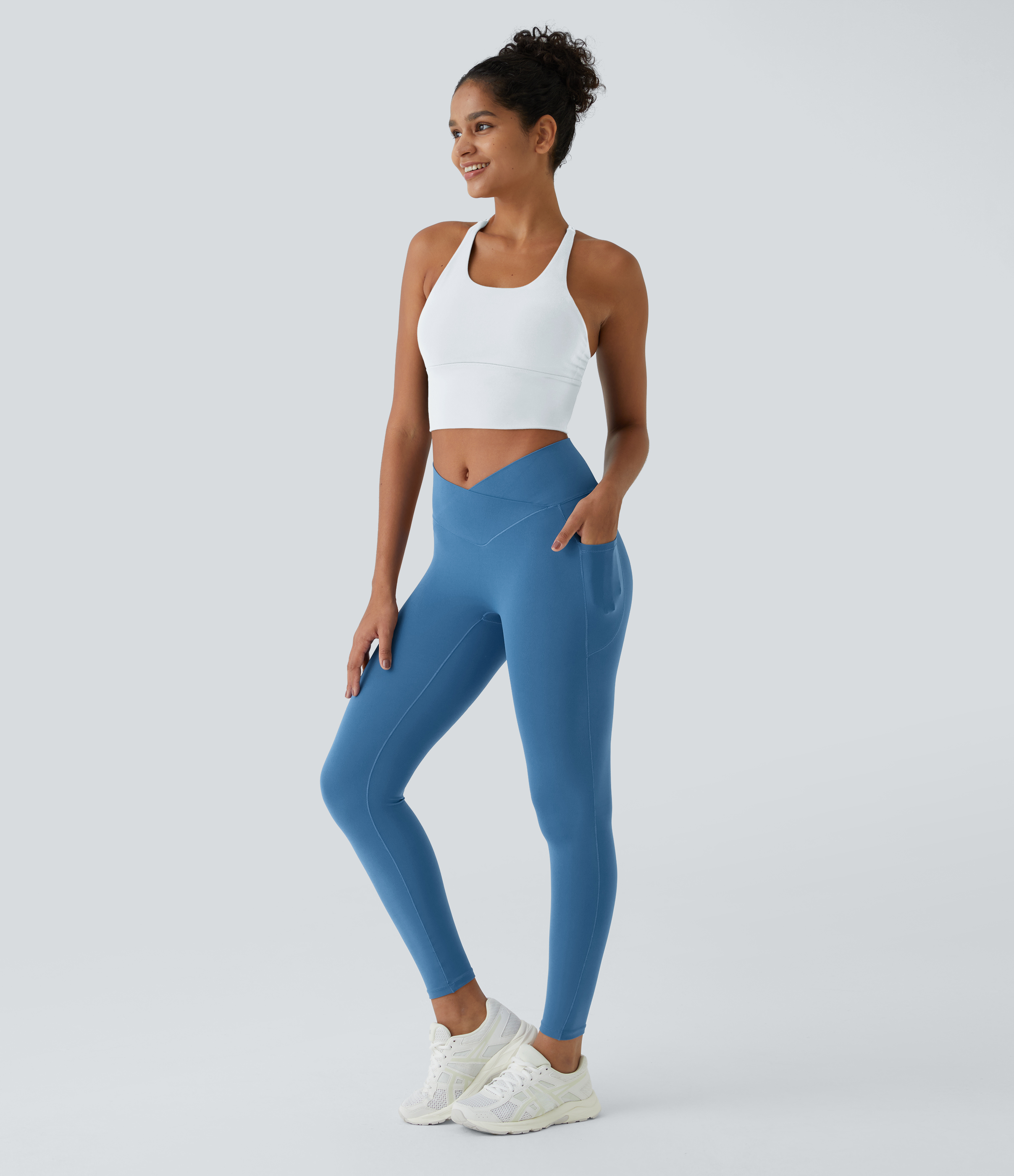 Halara Cloudfulв„ў Fabric Crossover Pocket Plain Leggings  - Gloomy Blue - M(7/8) gym leggings leggings with pockets leggings with butt lift 
