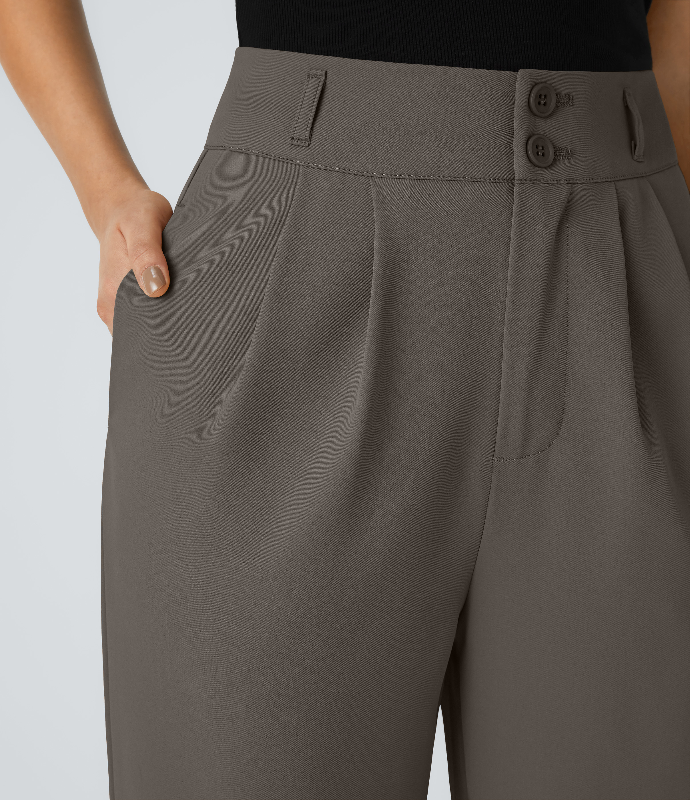 Halara High Waisted Button Zipper Side Pocket Shirred Straight Leg Work Pants  - Lead Grey - XS(regular) sweatpants jogger pants 