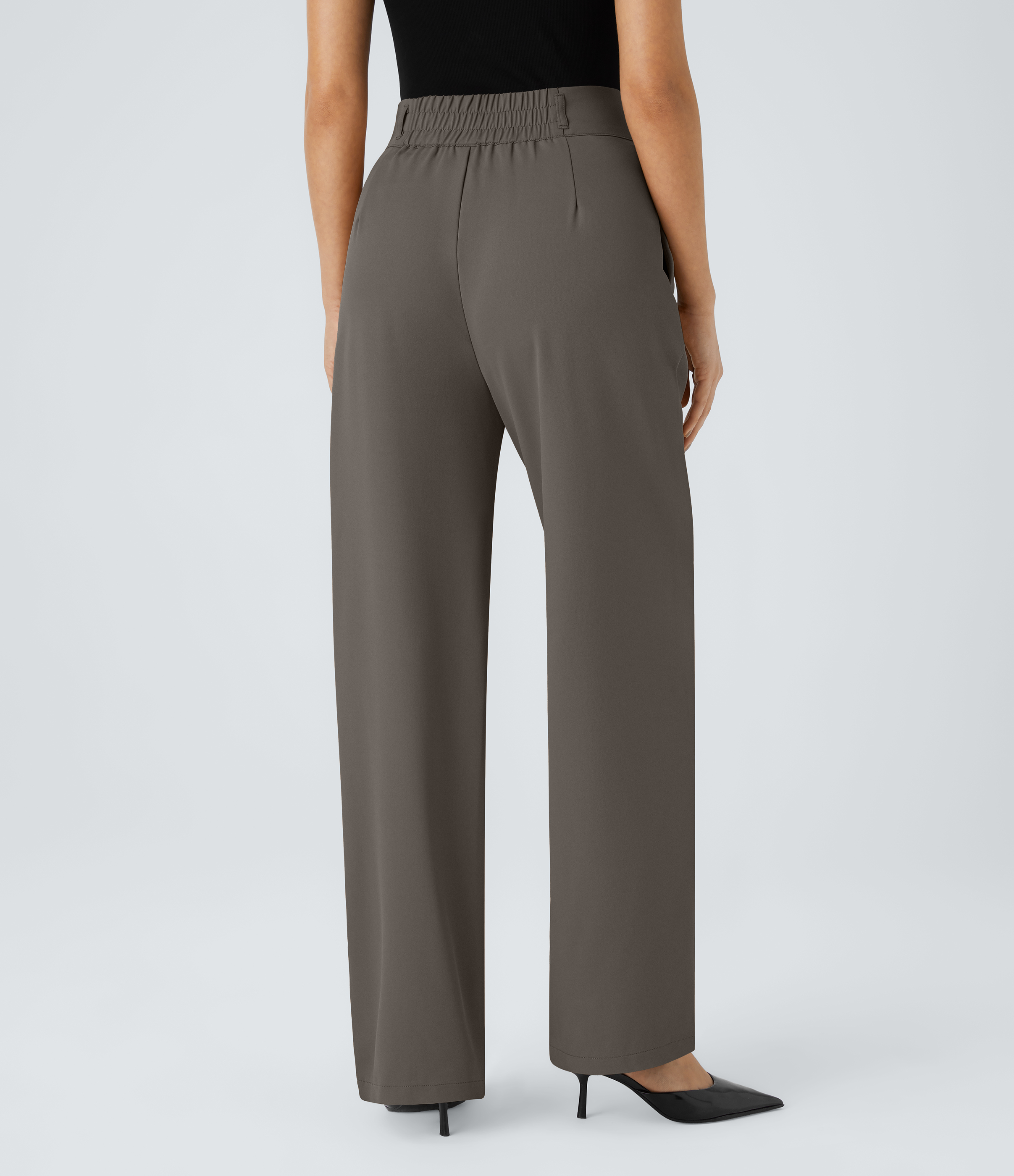 Halara High Waisted Button Zipper Side Pocket Shirred Straight Leg Work Pants  - Lead Grey - XS(regular) sweatpants jogger pants 