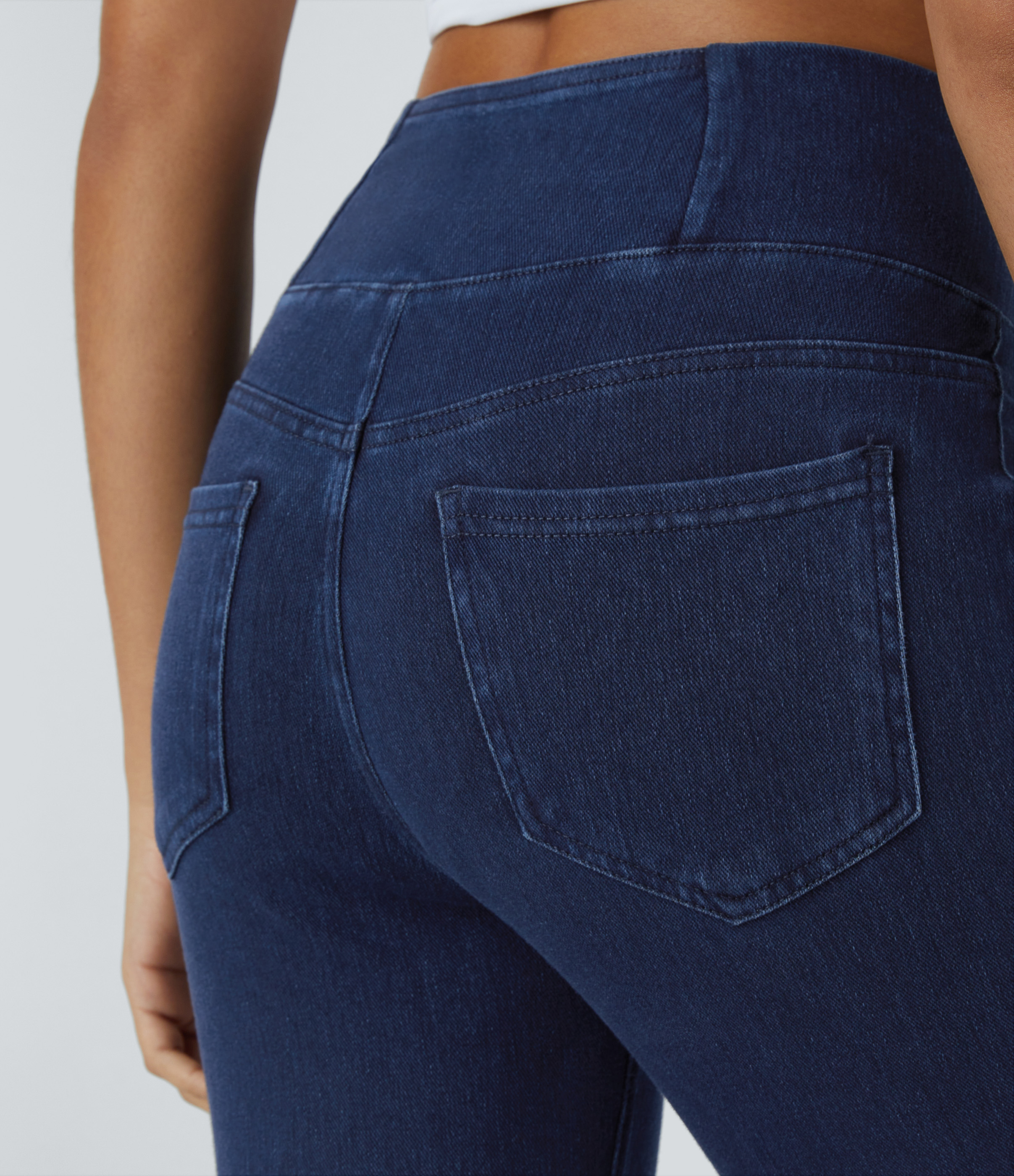 Halara HalaraMagicв„ў Jeans High Waisted Crossover Multiple Pockets Stretchy Knit Denim Work Leggings  - Denim Indigo - XL 