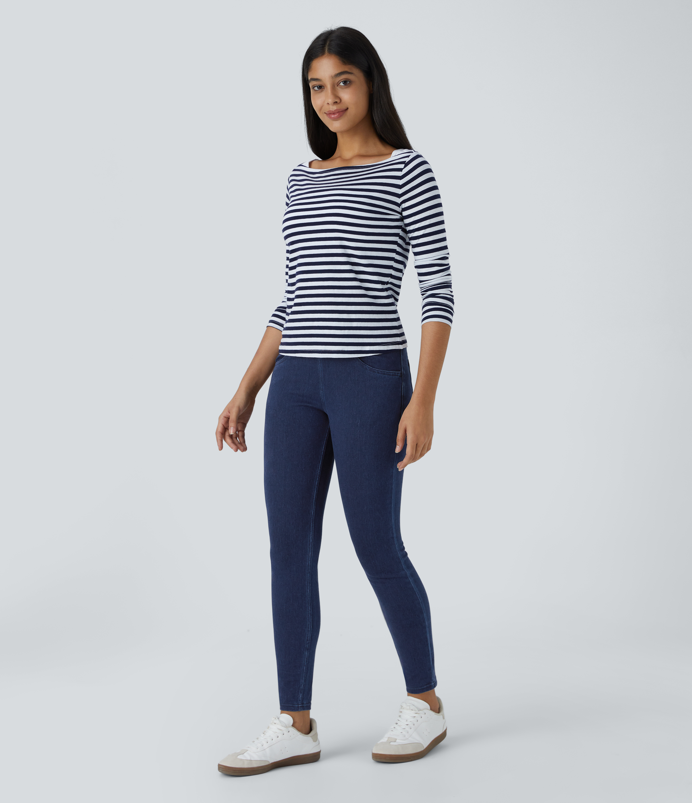 Halara HalaraMagicв„ў Jeans High Waisted Crossover Multiple Pockets Stretchy Knit Denim Work Leggings  - Denim Indigo - XL 