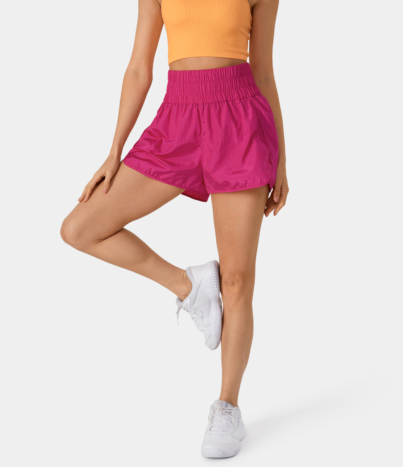 Halara Super High Waisted Split Hem 2-in-1 Casual Shorts 2.5`` Gym Short - Fuchsia Rose - M booty shorts compression shorts yoga shorts 