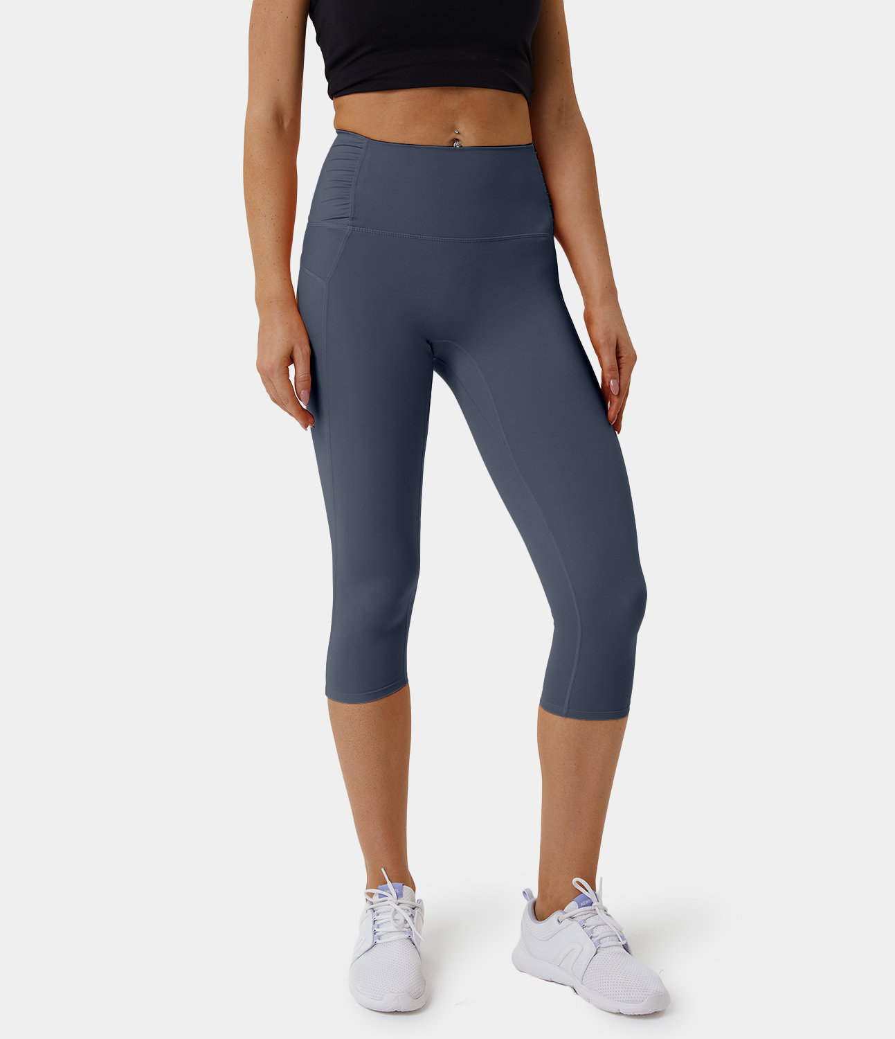 Women's Super High Waisted Side Ruched Capri Leggings HALARA