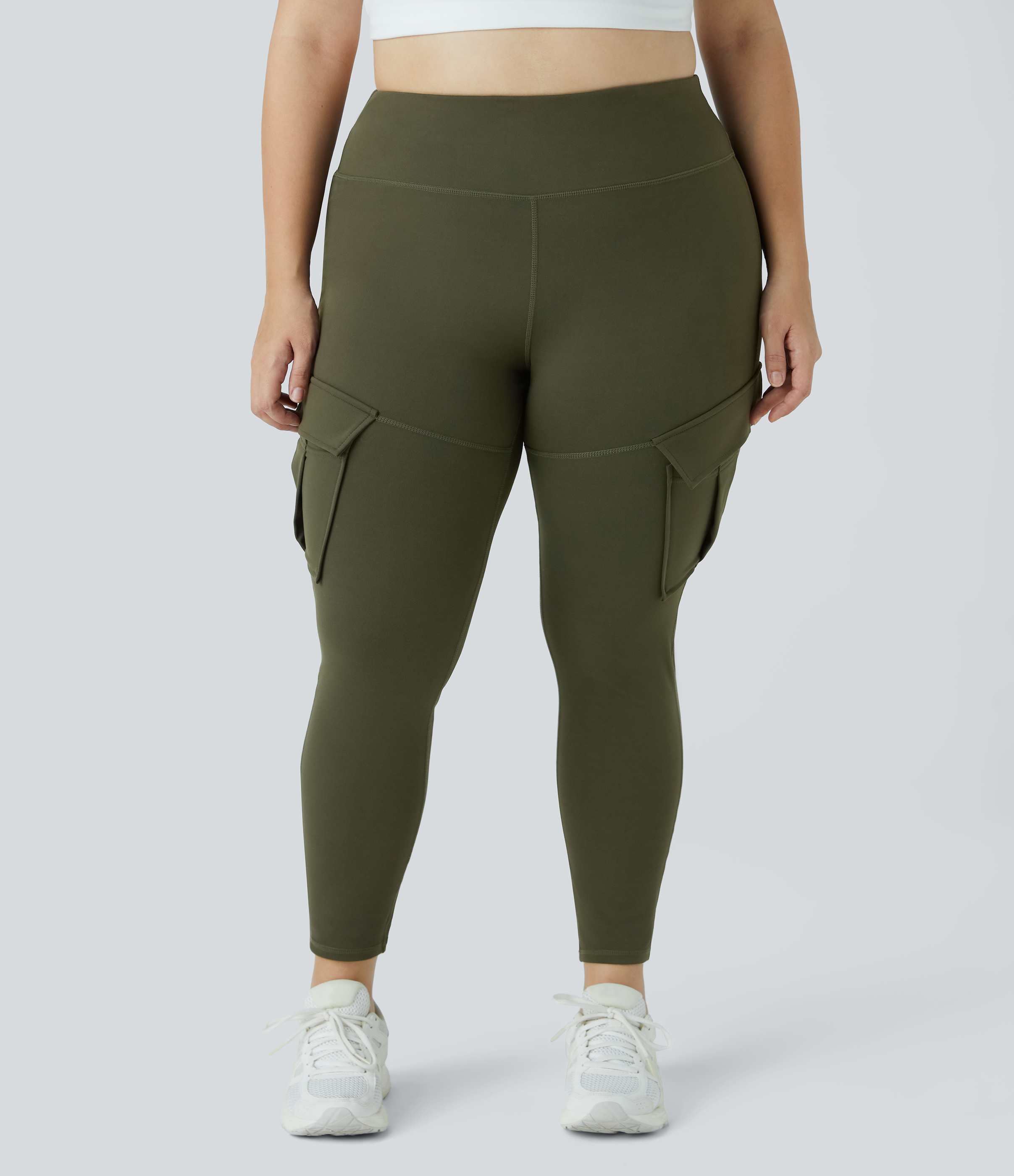 Halara High Waisted Cargo Pocket Skinny Yoga Plus Size 7/8 Leggings  - Lone Pine Green - 3X 