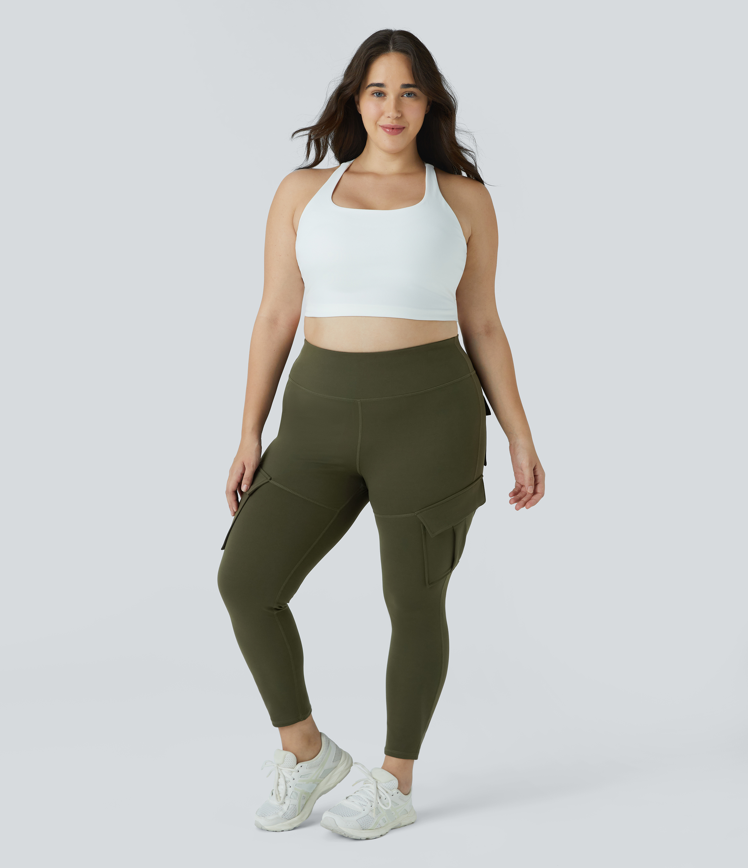 Halara High Waisted Cargo Pocket Skinny Yoga Plus Size 7/8 Leggings  - Lone Pine Green - 3X 