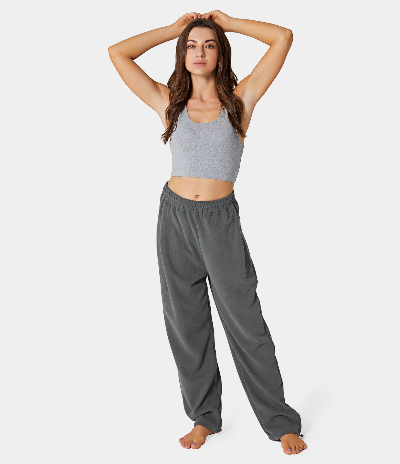 Women's Elastic Waist Side Pocket Cotton Wide Leg Sweatpants HALARA