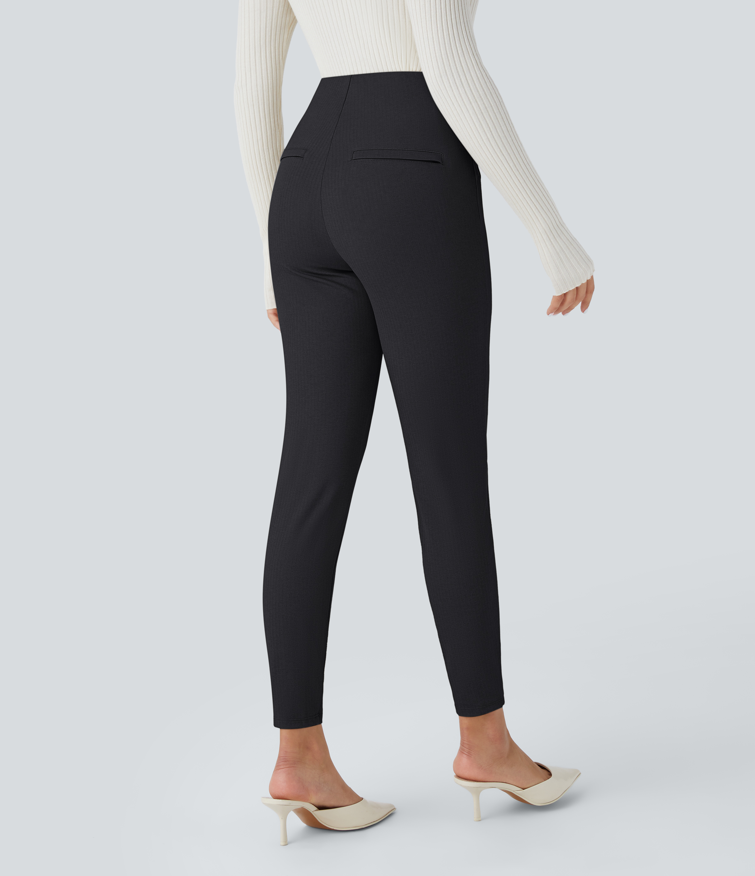 Halara SoCinched High Waisted Tummy Control Decorative Button Back Zipper Pockets Herringbone Work Leggings  - Blue Graphite - M(7/8) 