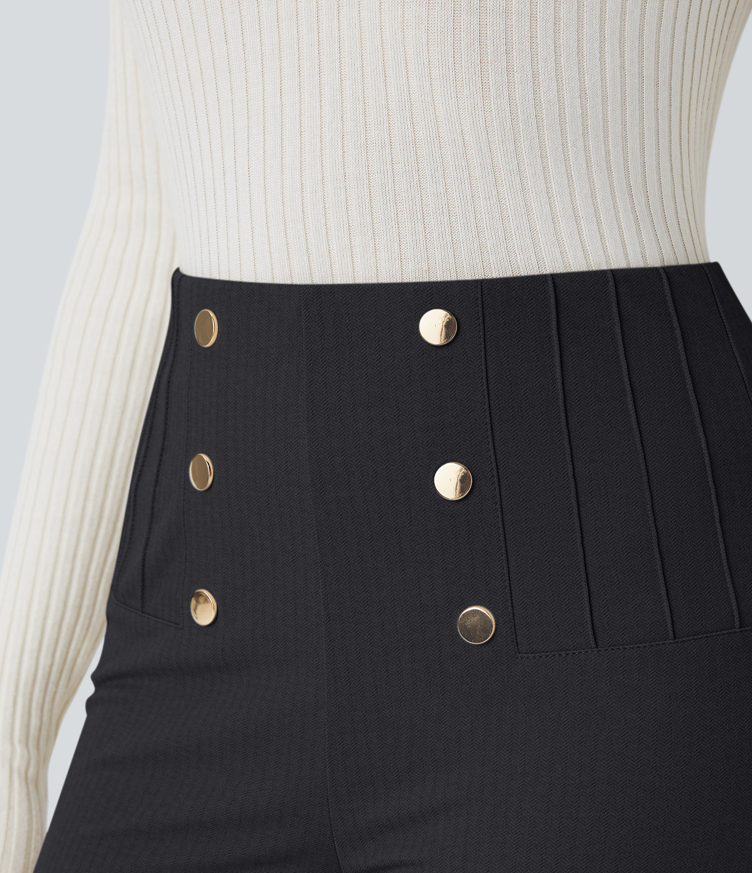 Halara SoCinched High Waisted Tummy Control Decorative Button Back Zipper Pockets Herringbone Work Leggings  - Blue Graphite - M(7/8) 