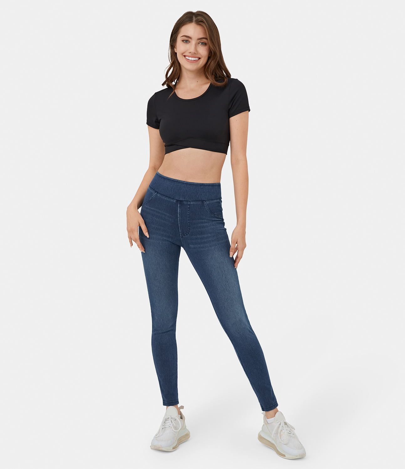 

Halara HalaraMagicв„ў High Waisted Back Pocket Stretchy Knit Denim Casual Leggings - Lake Cyan Denim
