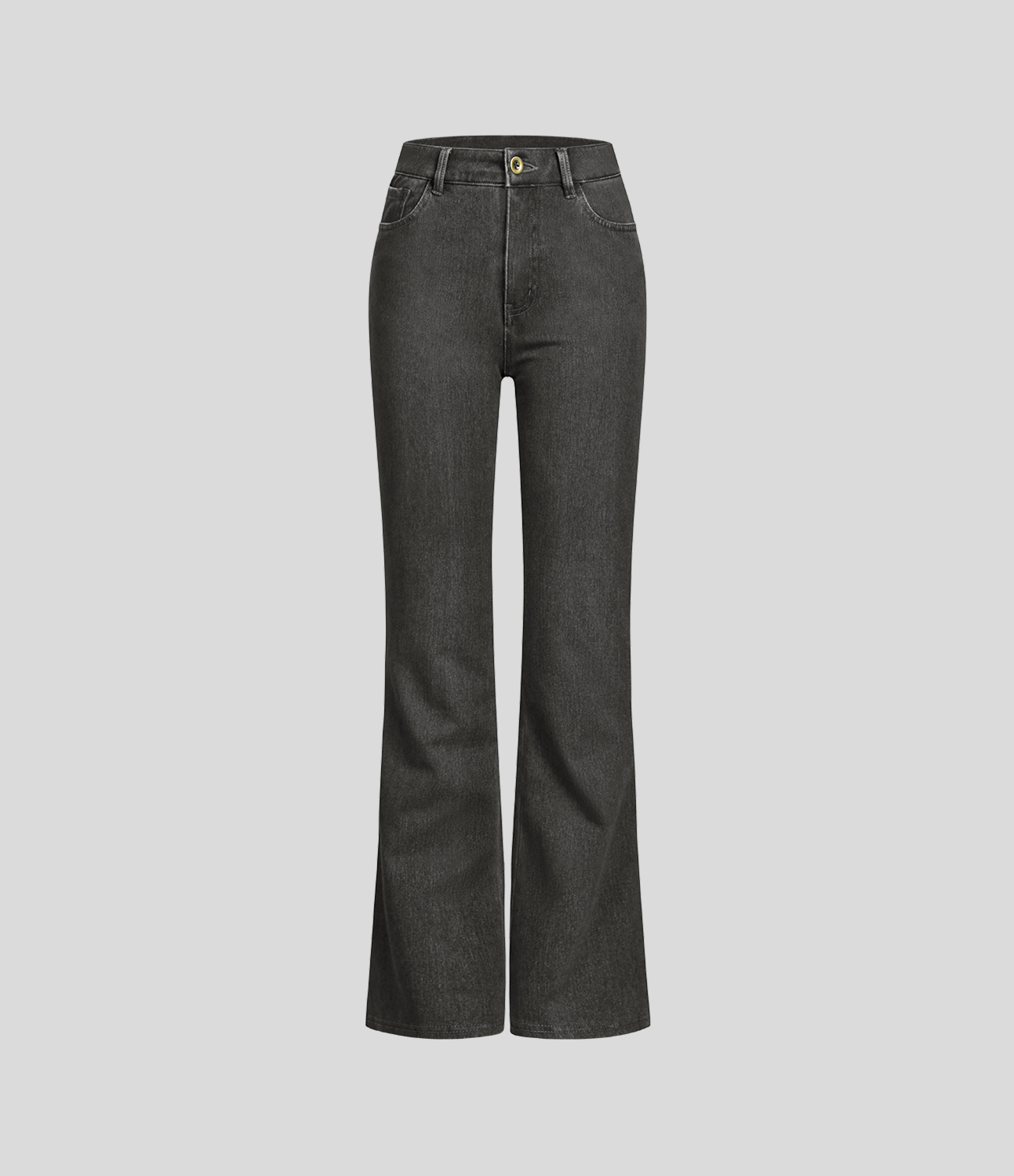 Halara HalaraMagicв„ў Mid Rise Button Pockets Stretchy Knit Denim Casual Slight Flare Pants  - Washed Denim Black - M sweatpants jogger pants 