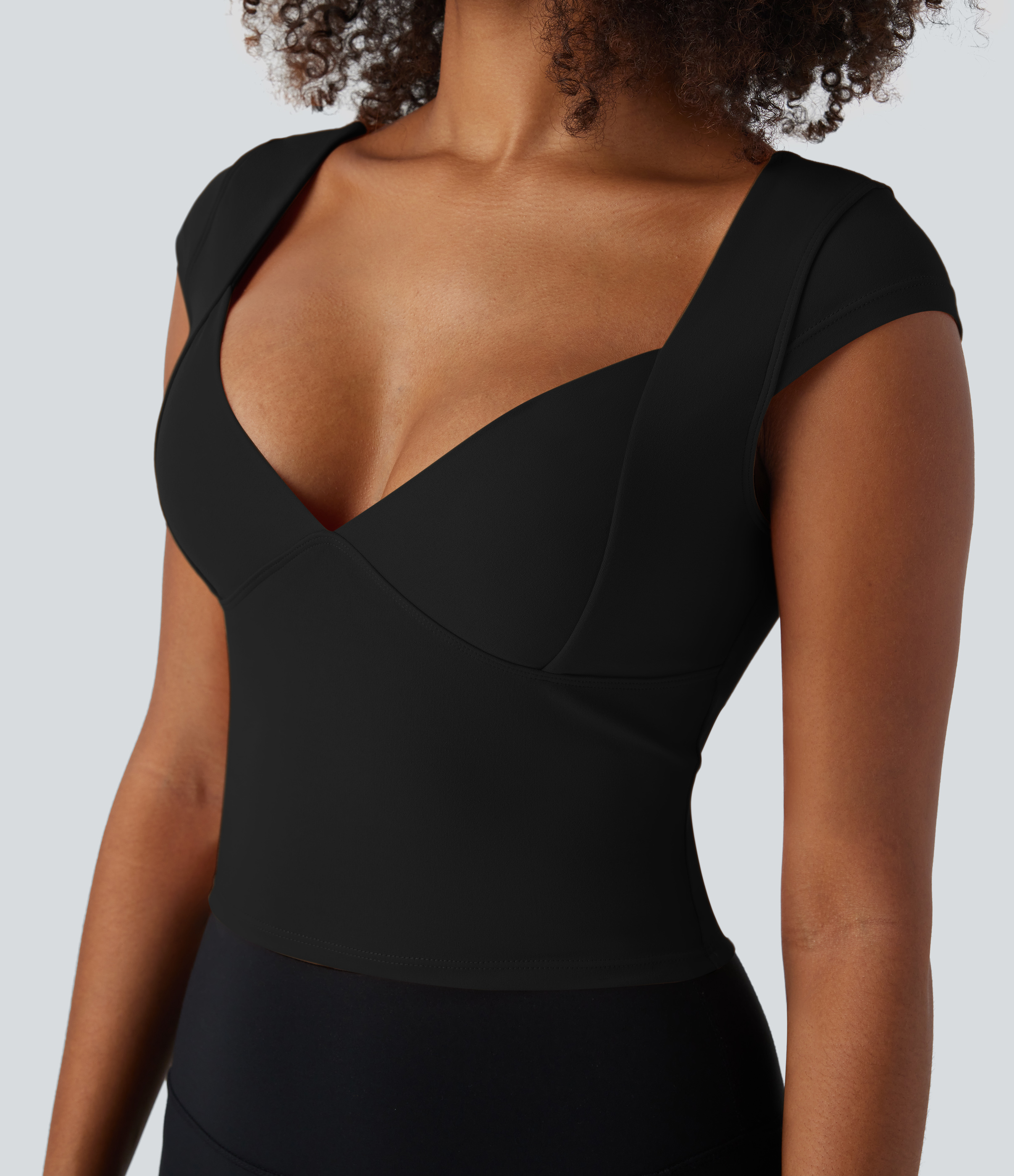 Halara Softlyzeroв„ў Deep V Neck Cap Sleeve Cropped Yoga Sports Top  - Black - S 