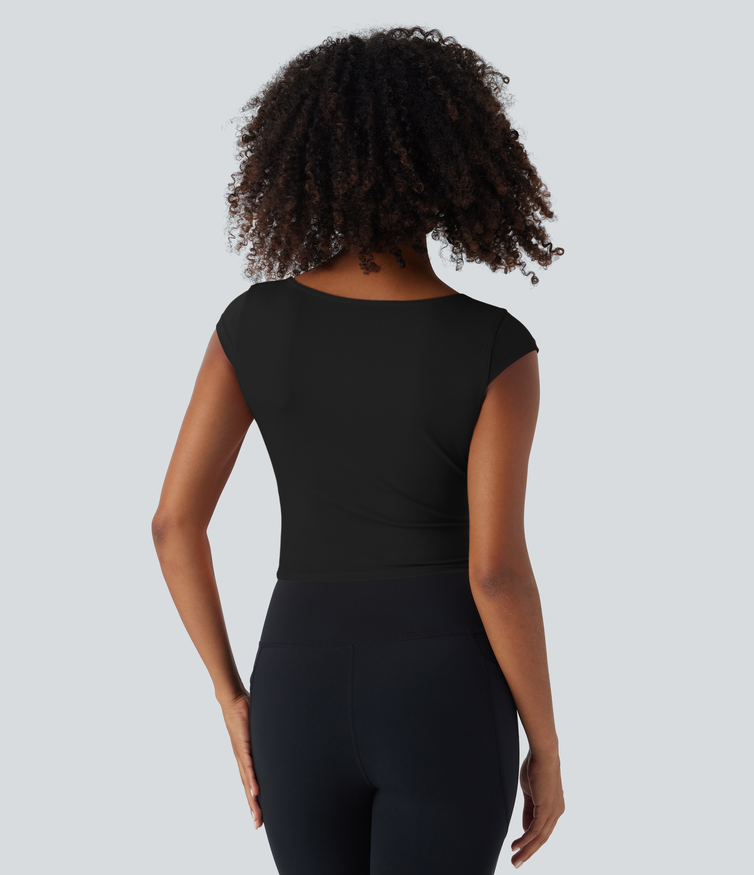 Halara Softlyzeroв„ў Deep V Neck Cap Sleeve Cropped Yoga Sports Top  - Black - S 