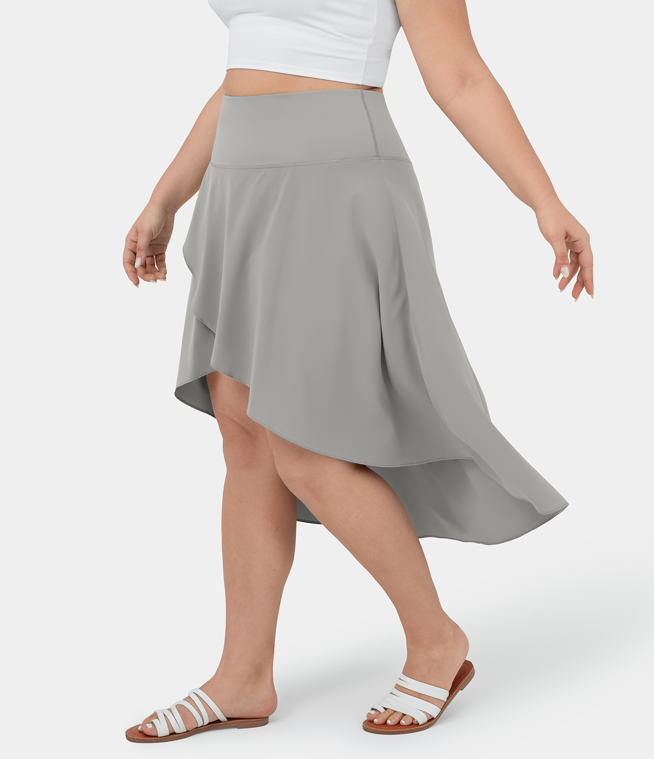 

Halara Breezefulв„ў High Waisted Asymmetric Ruffle High Low Flowy 2-in-1 Quick Dry Dance Plus Size Skirt - Dust Gray