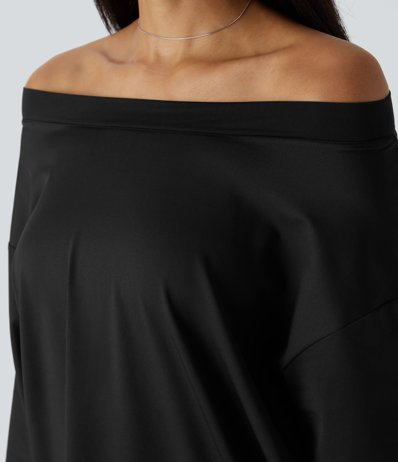 Halara Off Shoulder Long Sleeve Casual Top Tank Top - Black - M golf tops halter top tunic tops sleeveless tops backless top 