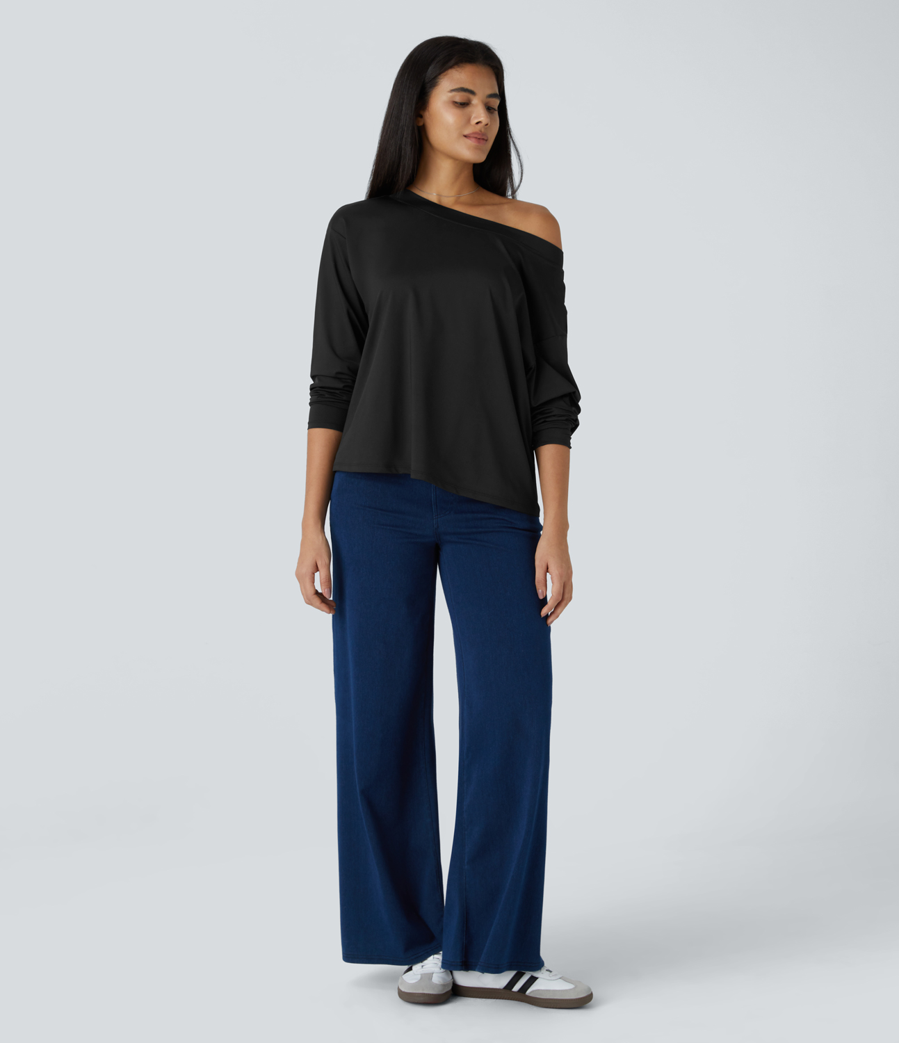 Halara Off Shoulder Long Sleeve Casual Top Tank Top - Black - M golf tops halter top tunic tops sleeveless tops backless top 