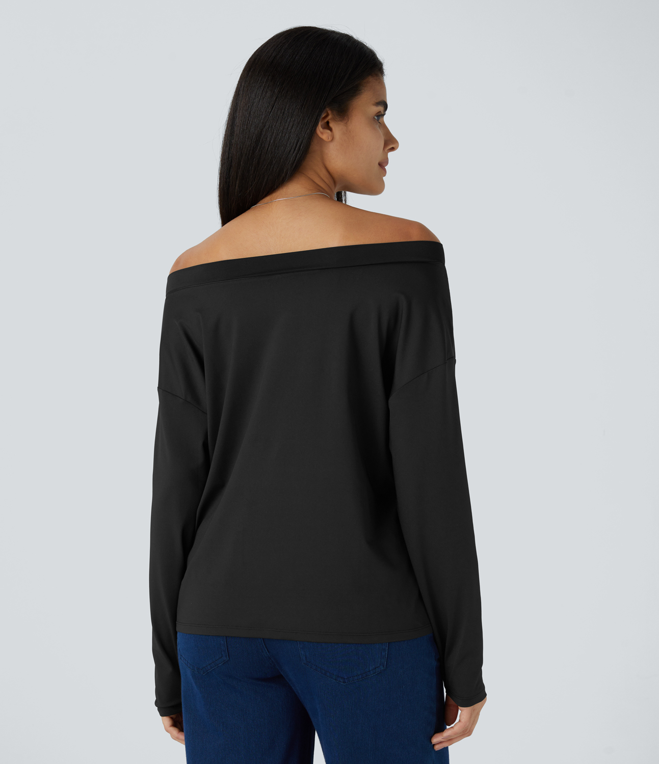 Halara Off Shoulder Long Sleeve Casual Top Tank Top - Black - M golf tops halter top tunic tops sleeveless tops backless top 